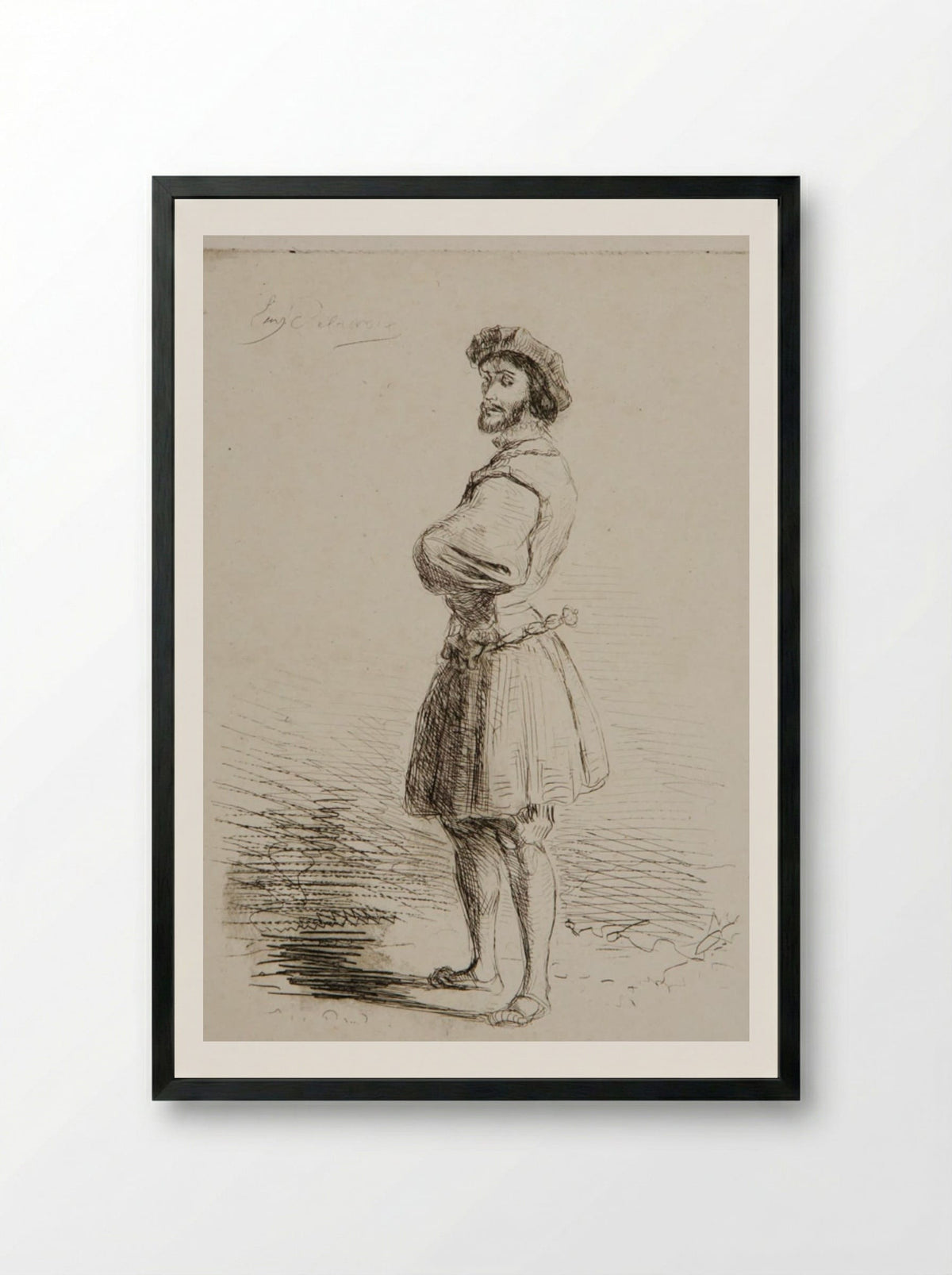 A Nobleman in the Era of Francis I - Ferdinand-Victor-Eugène Delacroix - Framed Print Black