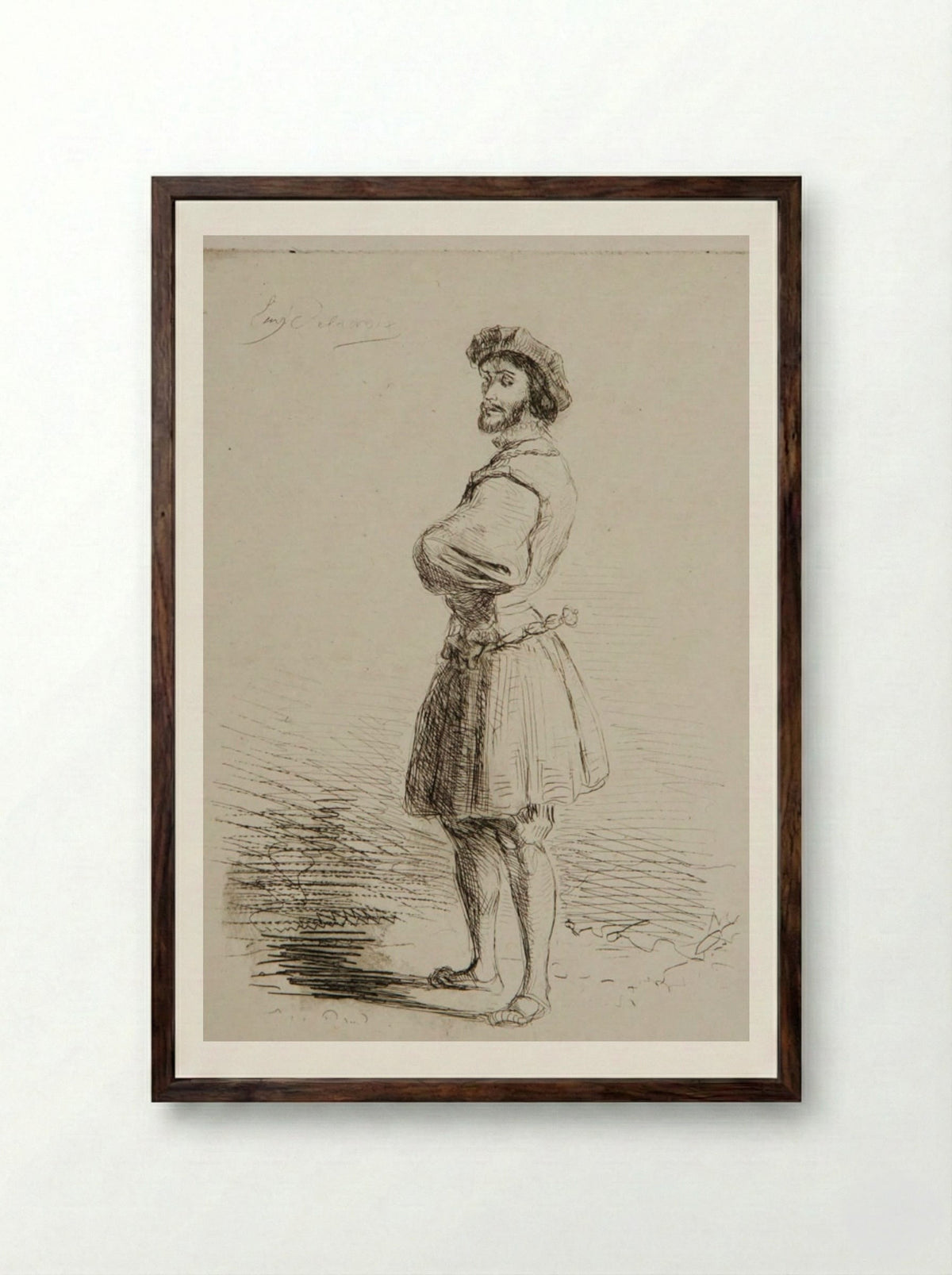 A Nobleman in the Era of Francis I - Ferdinand-Victor-Eugène Delacroix - Framed Print Dark Wood