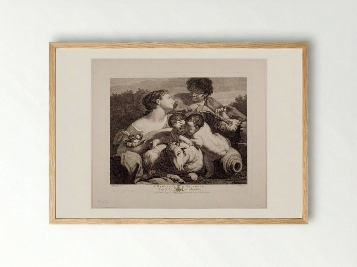 A Nymph and Shepherd - Jean Baptiste Michel - Framed Print Wood