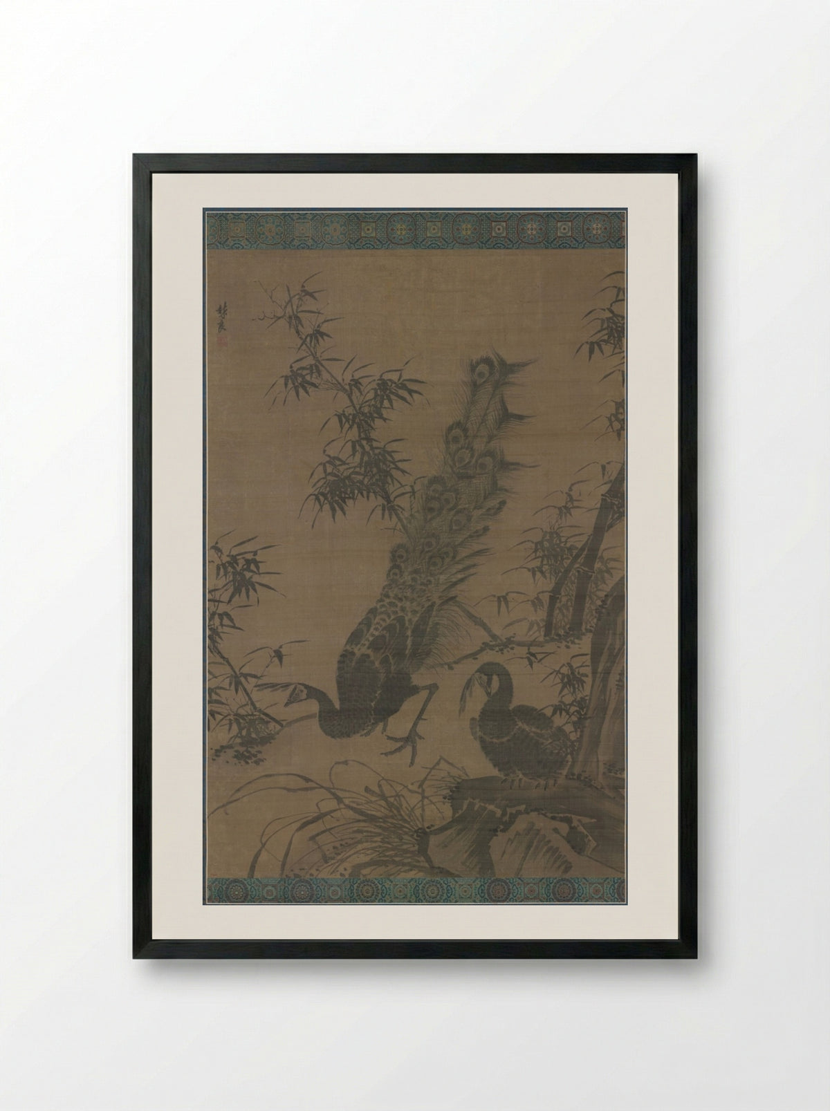 A Pair of Peafowl - Lin Liang - Framed Print Black