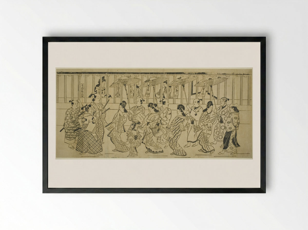 A Parade of Courtesans - Hishikawa Moronobu - Framed Print Black
