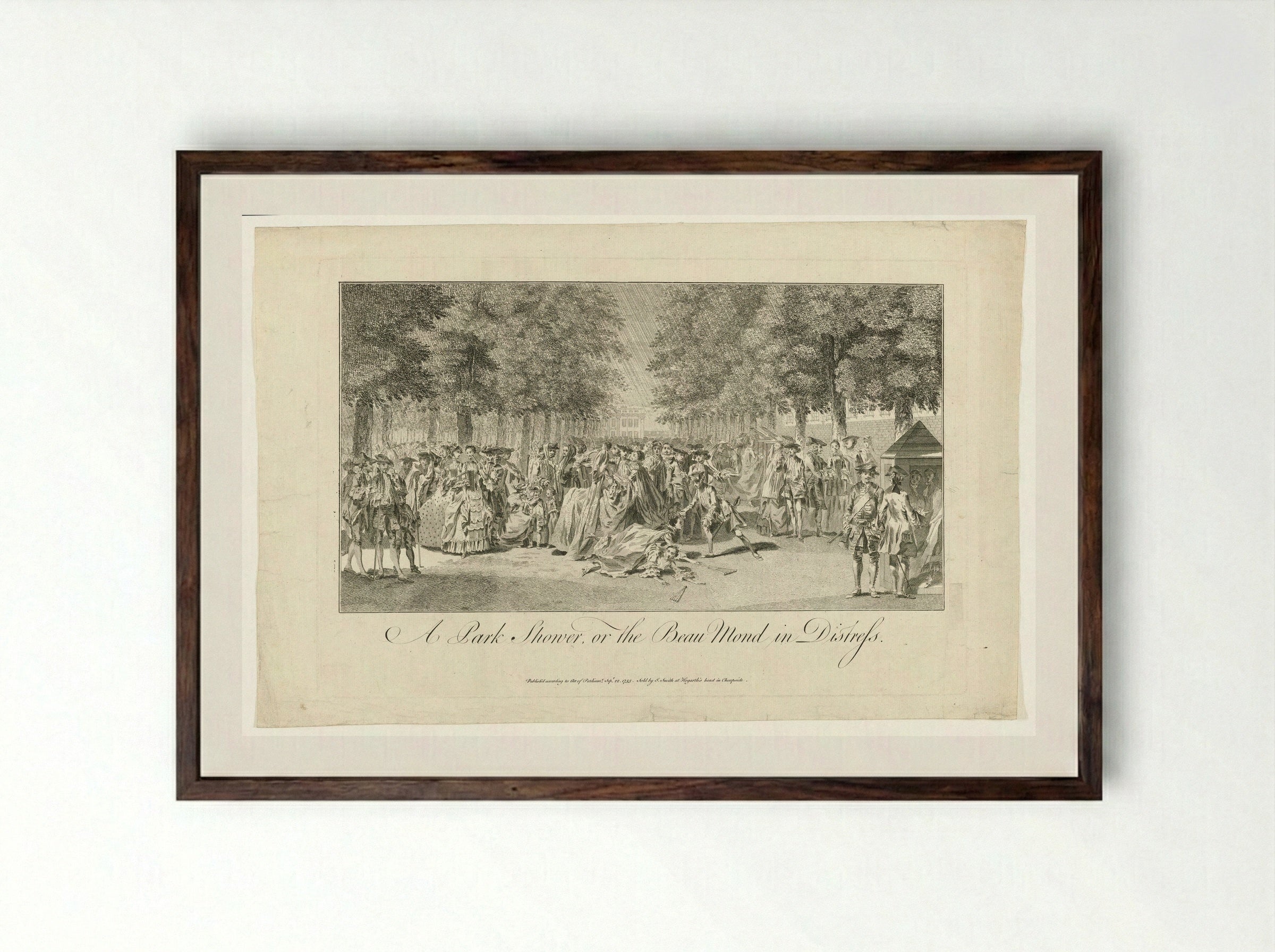 A Park Shower, or the Beau Mond in Distress - John Smith of Chichester - Framed Print Dark Wood