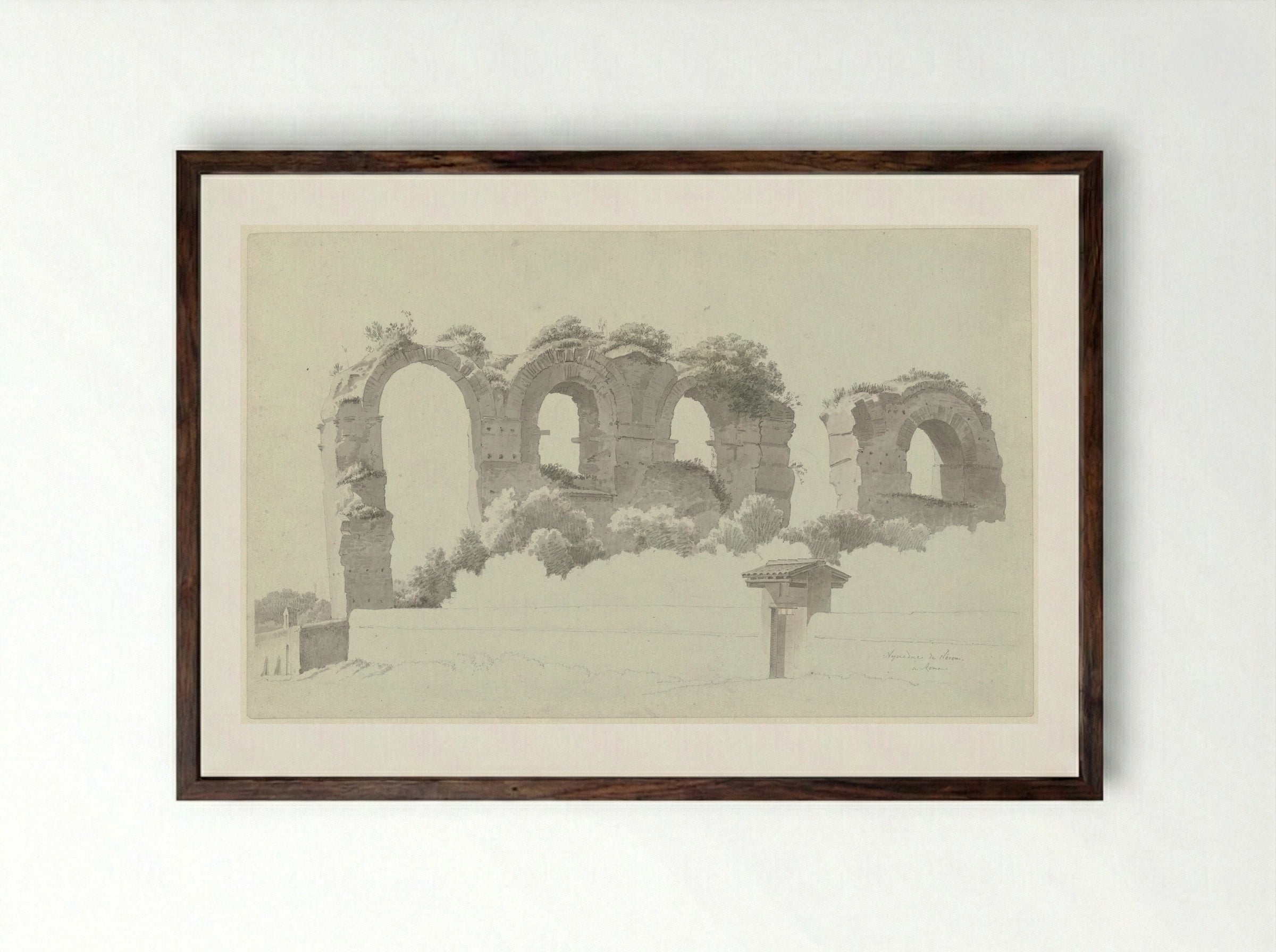 A Part of an Aqueduct in Rome - Josephus Augustus Knip - Framed Print Dark Wood