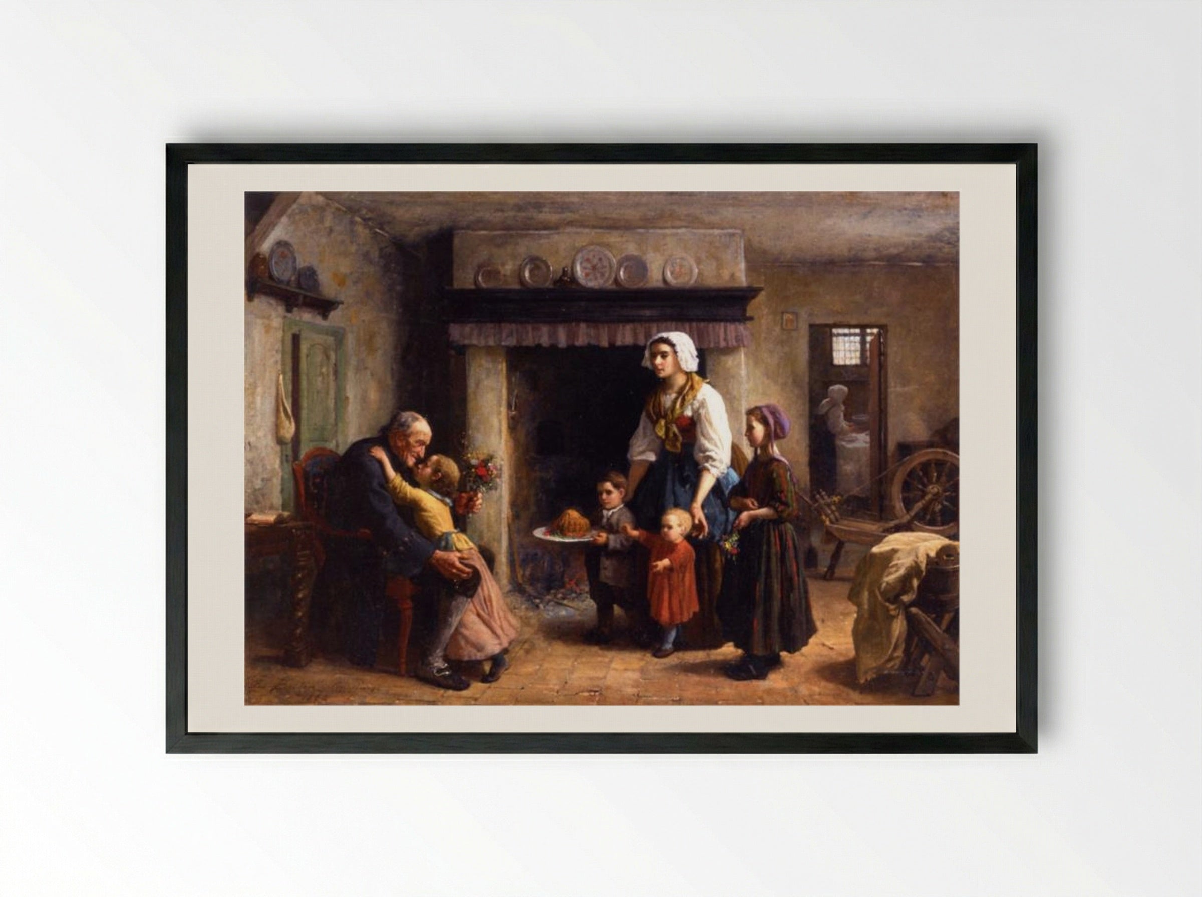 A Party for Grandfather - Jules Breton - Framed Print Black