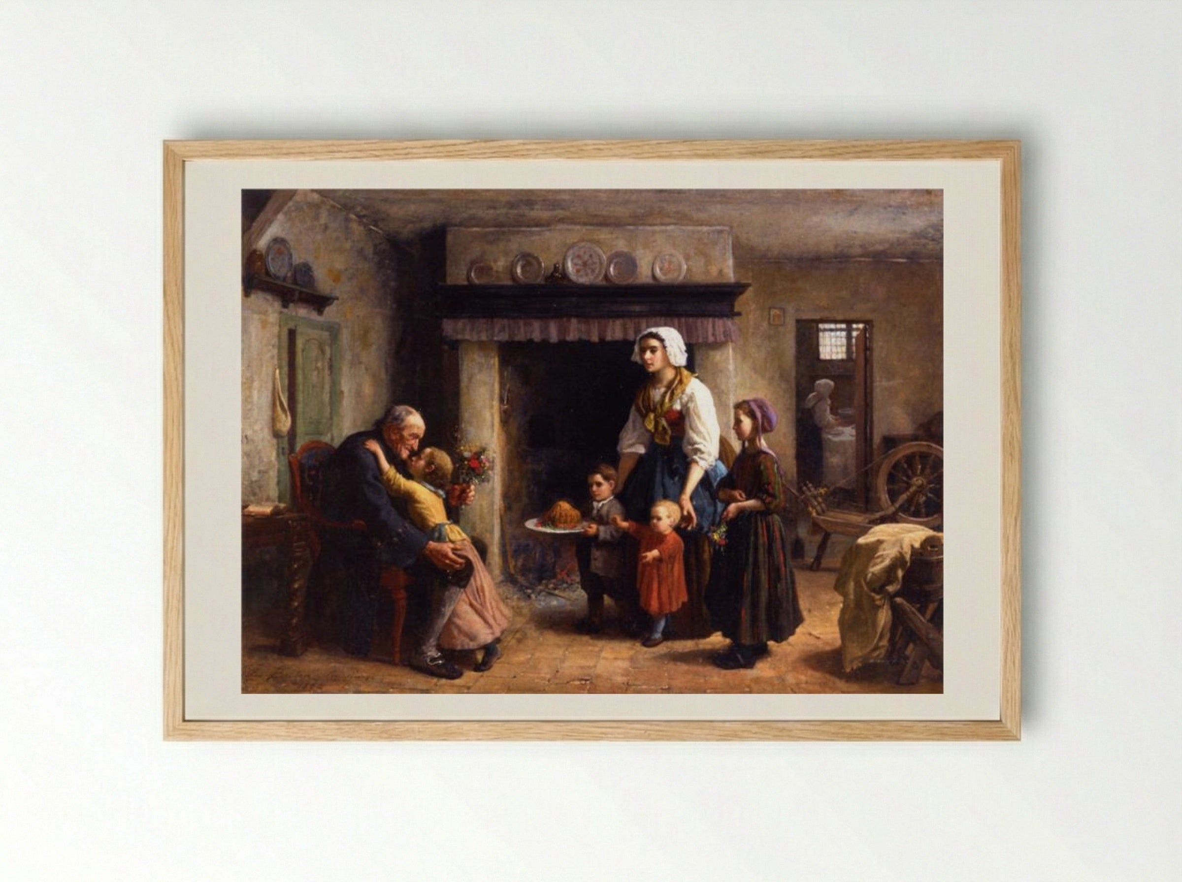 A Party for Grandfather - Jules Breton - Framed Print Wood