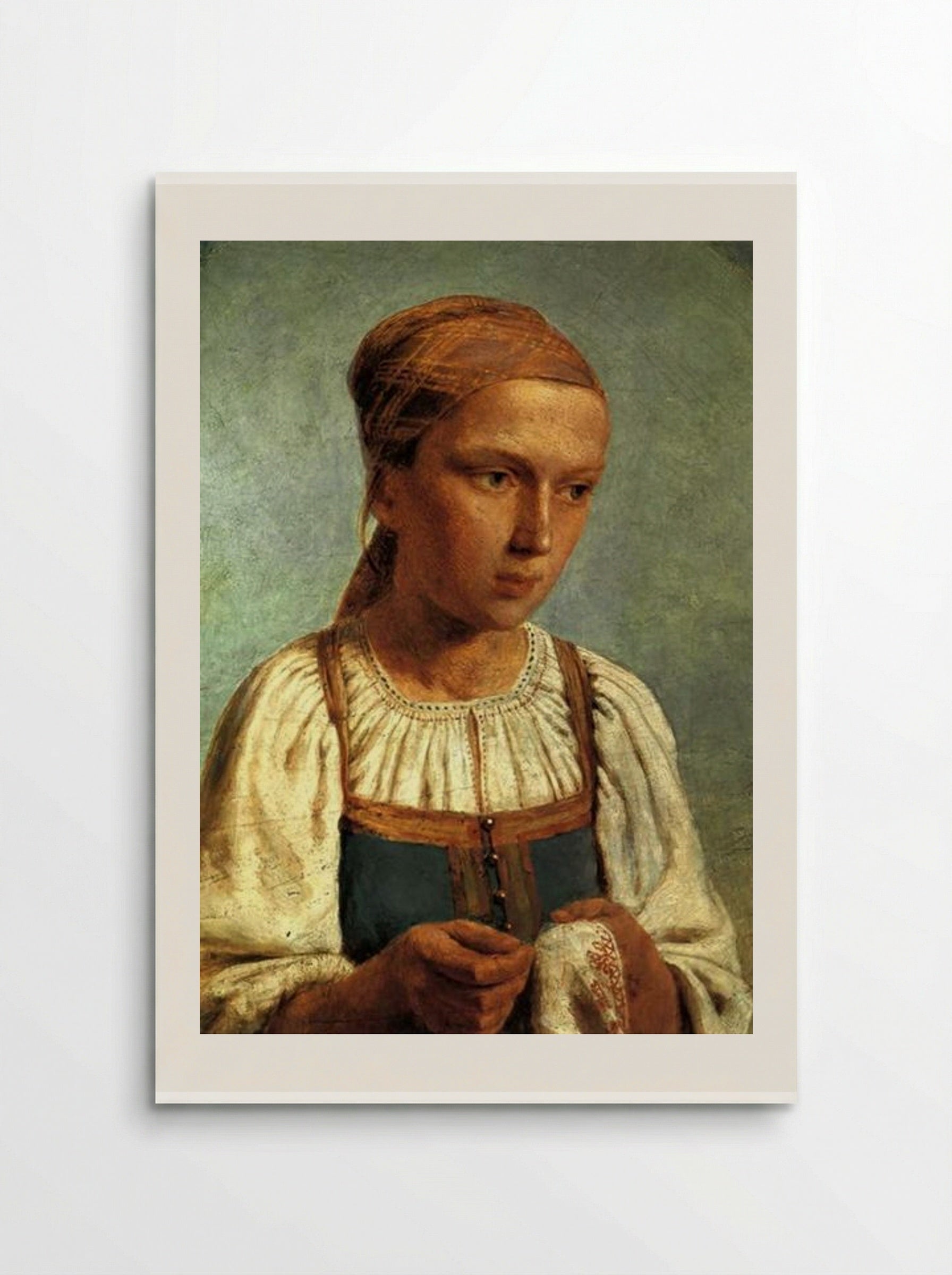 A Peasant Girl with Embroidery - Alexey Venetsianov - Poster