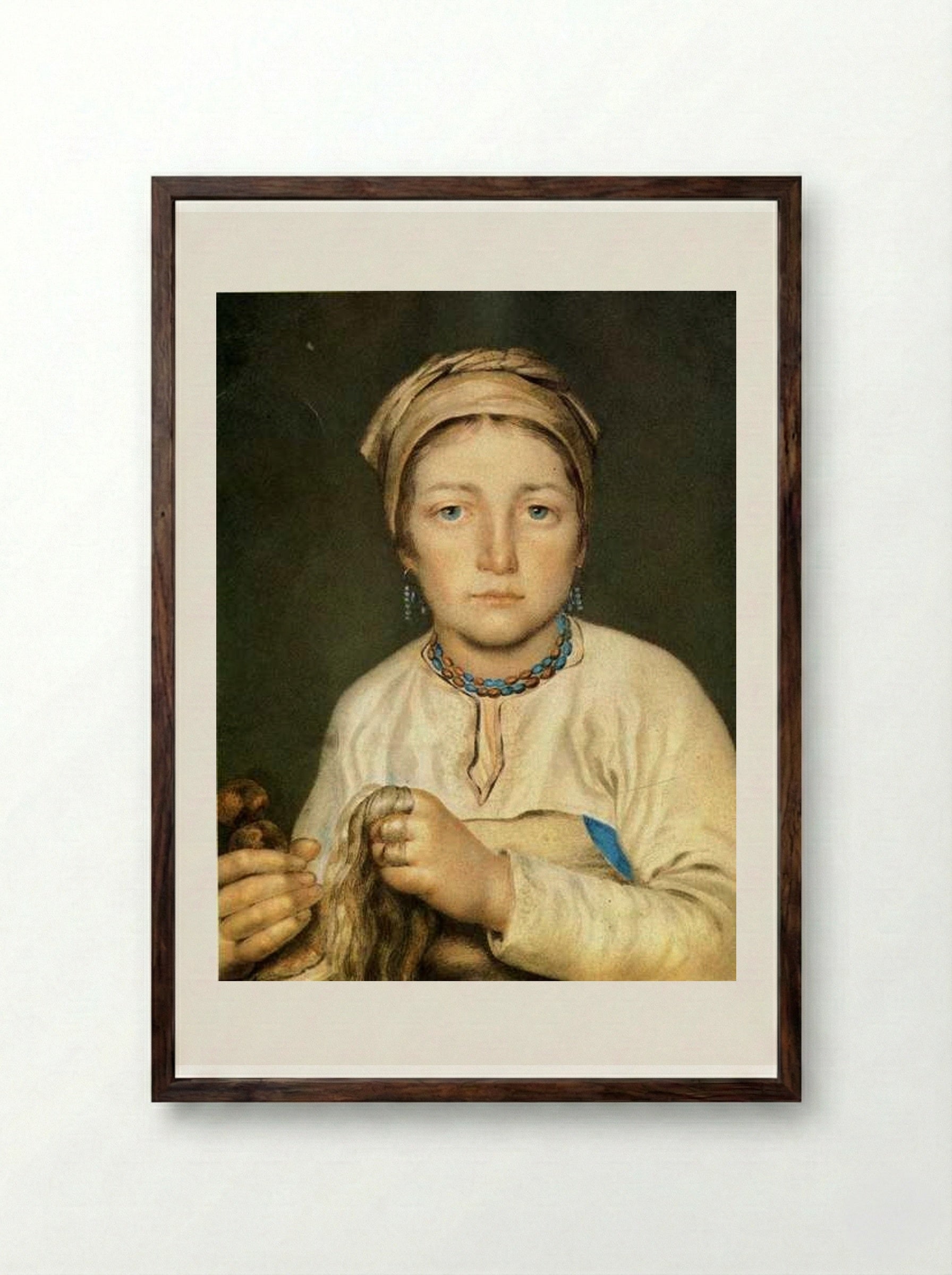 A Peasant Woman, Combing Flax (Anisia) - Alexey Venetsianov - Framed Print Dark Wood