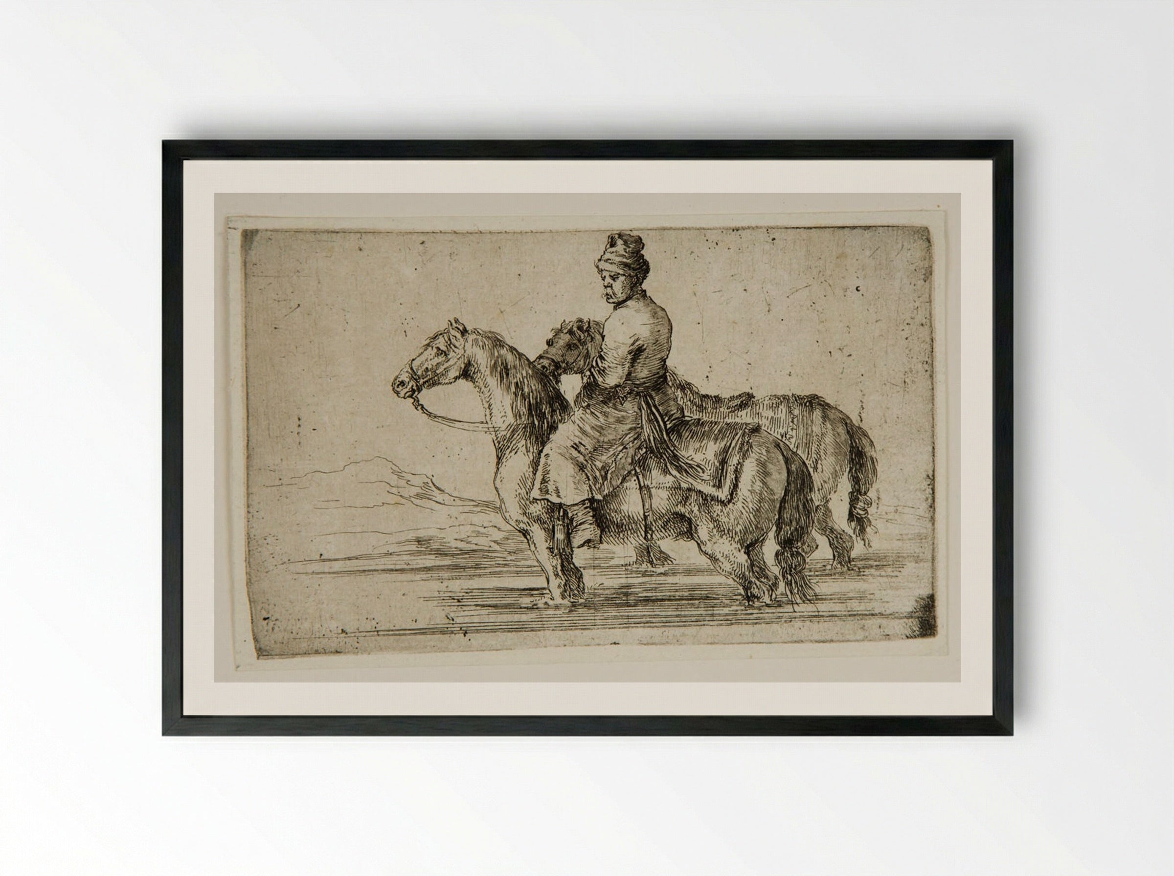 A Polish Stable Groom on Horseback - Stefano Della Bella - Framed Print Black