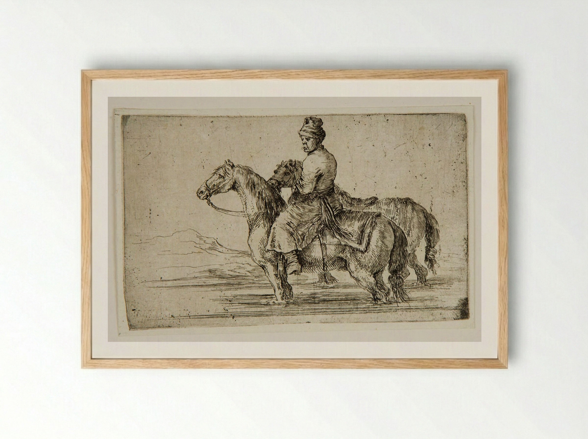 A Polish Stable Groom on Horseback - Stefano Della Bella - Framed Print Wood