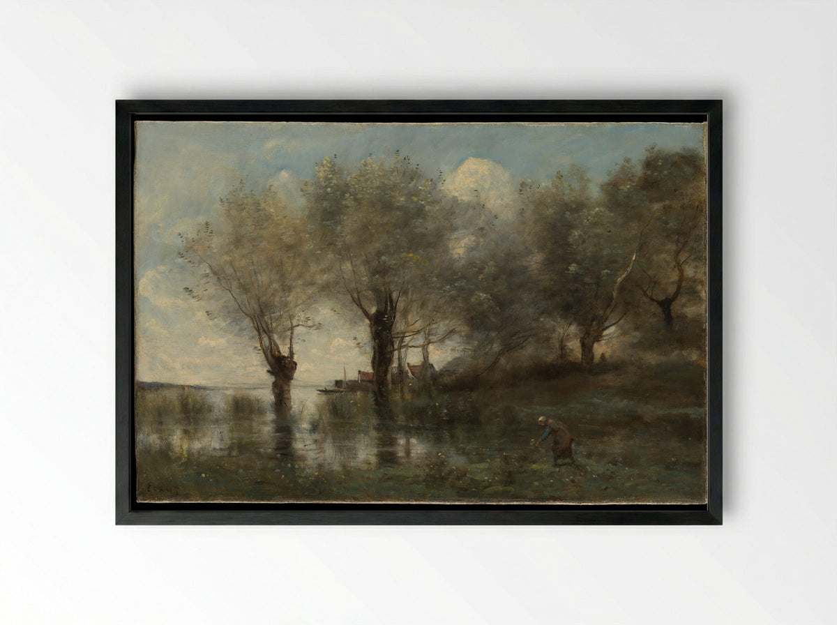 A Pond in Picardy - Camille Corot - Framed Print Black