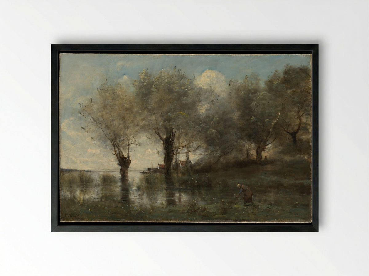 A Pond in Picardy - Camille Corot - Framed Print Black