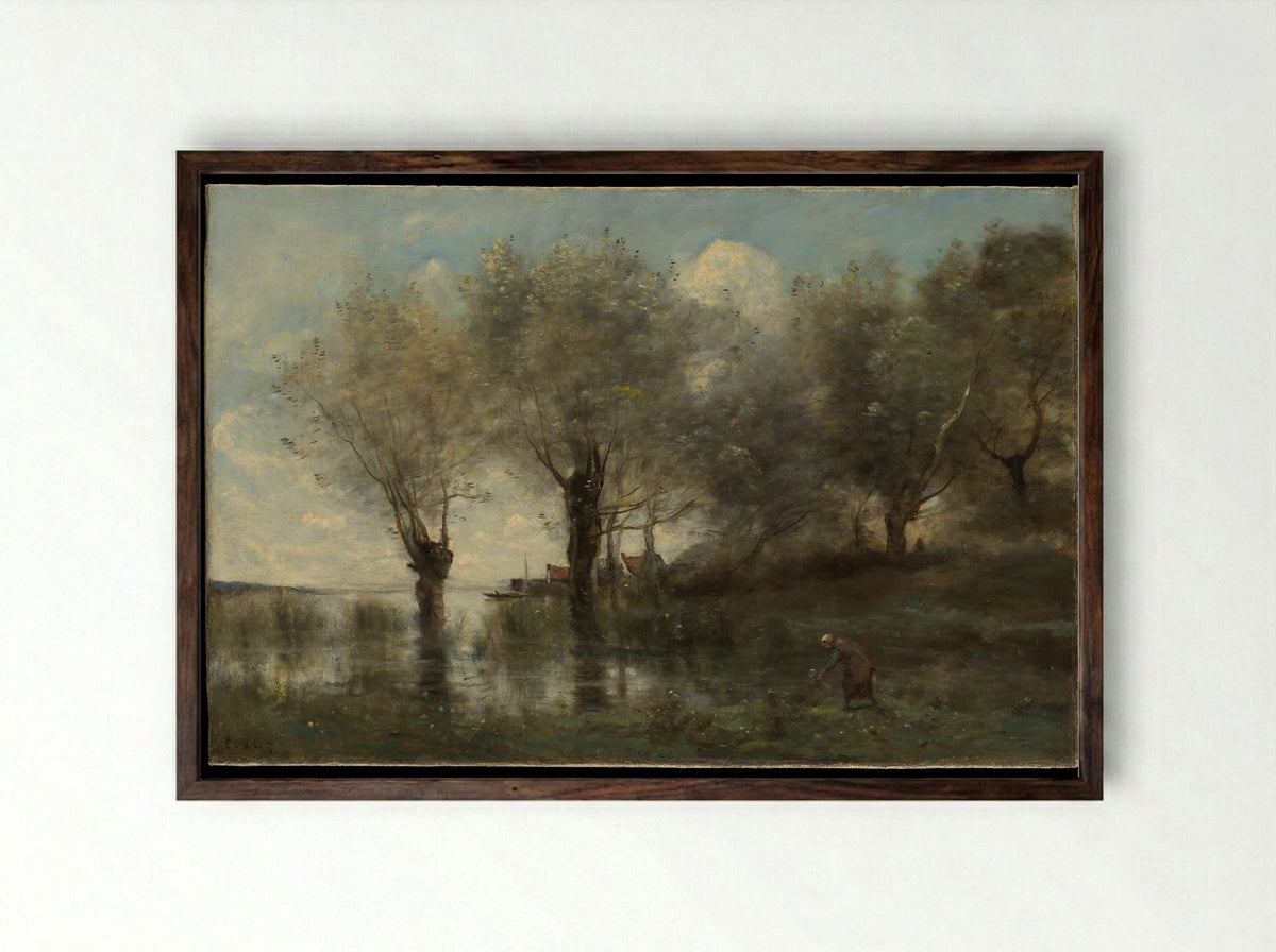 A Pond in Picardy - Camille Corot - Framed Print Dark Wood