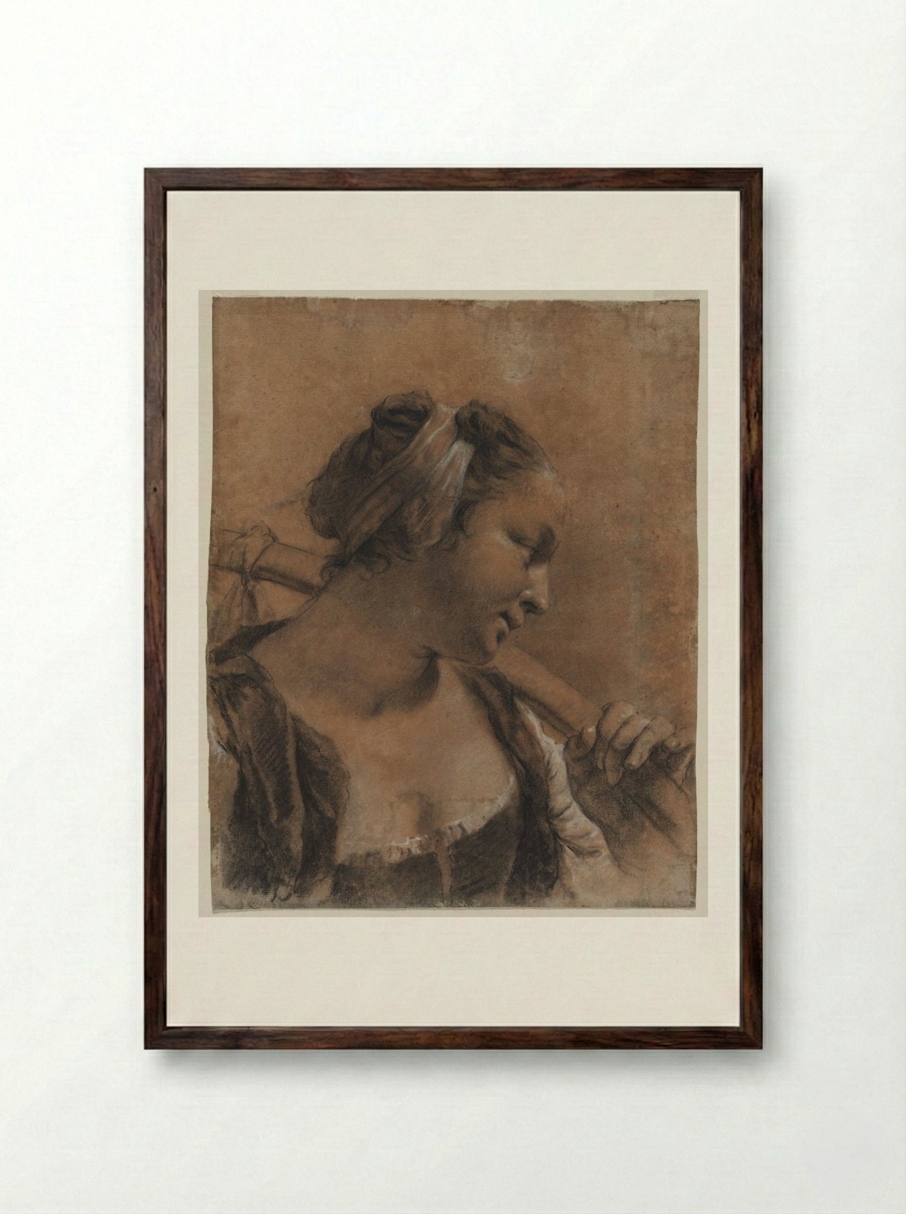 A Portrait of Rosa with a Shoulder Stick - Giovanni Battista Piazzetta - Framed Print Dark Wood