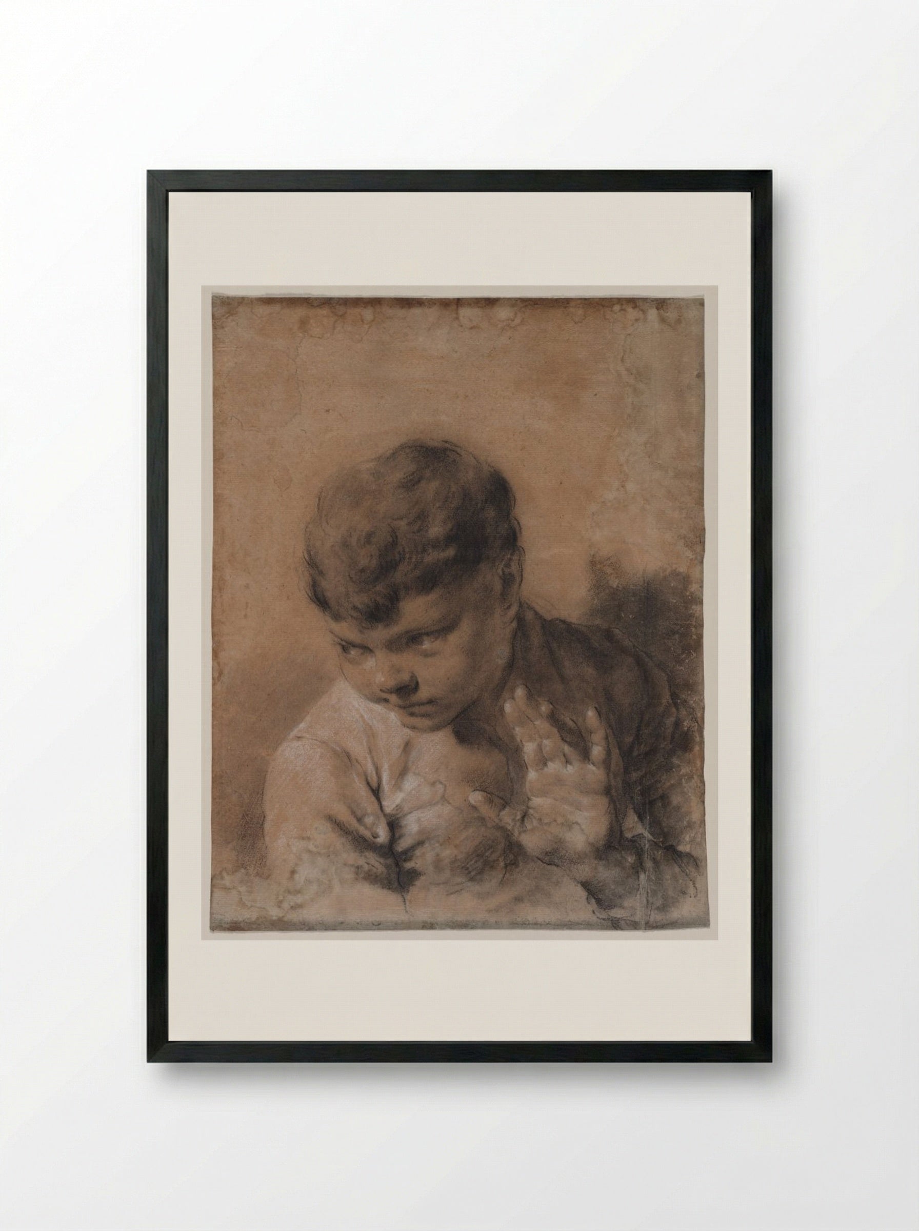 A Portrait of the Artist's Son Giacomo - Giovanni Battista Piazzetta - Framed Print Black