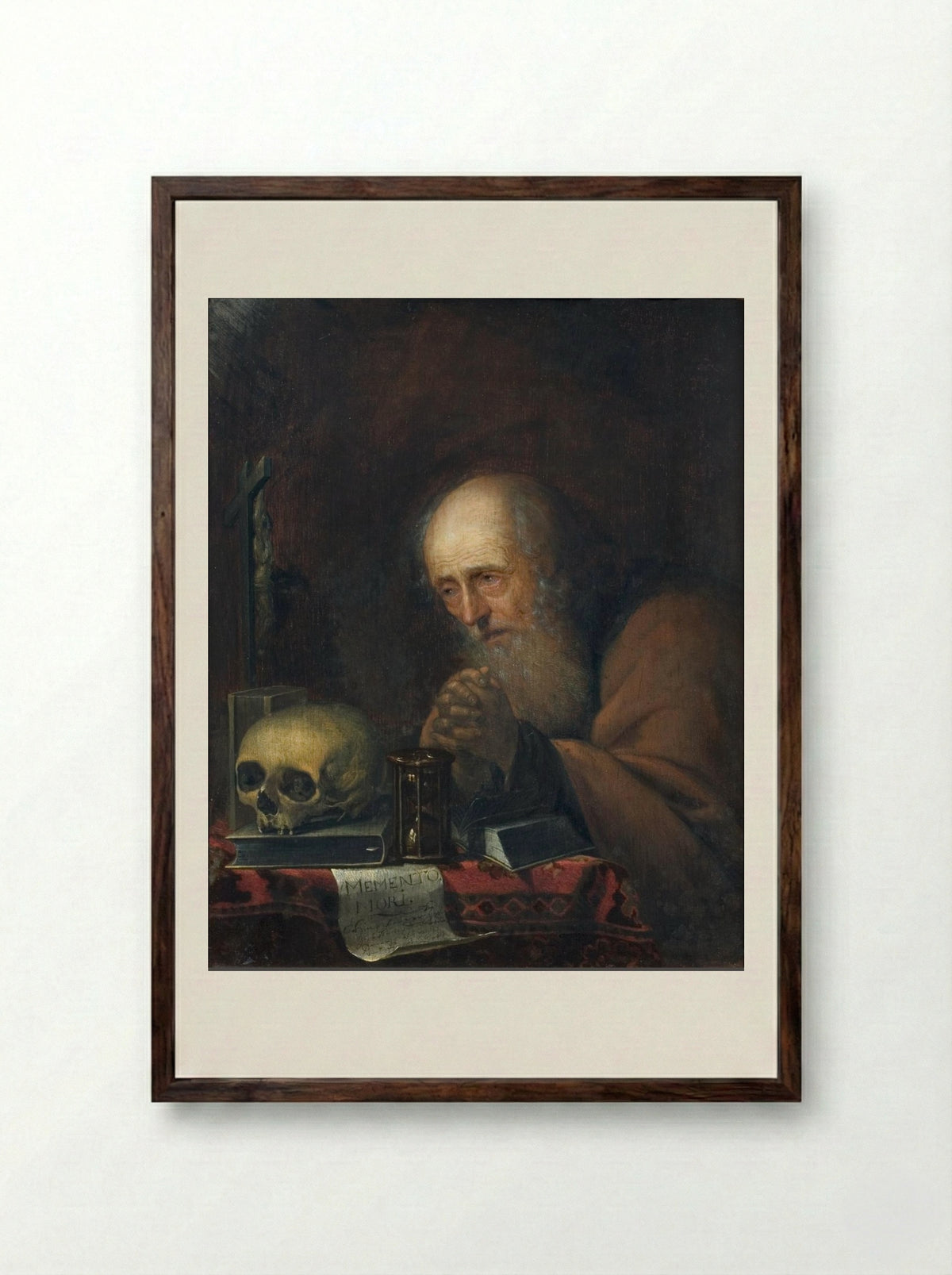 A Praying Hermit in a Ruin - Jan Adriaensz. van Staveren - Framed Print Dark Wood