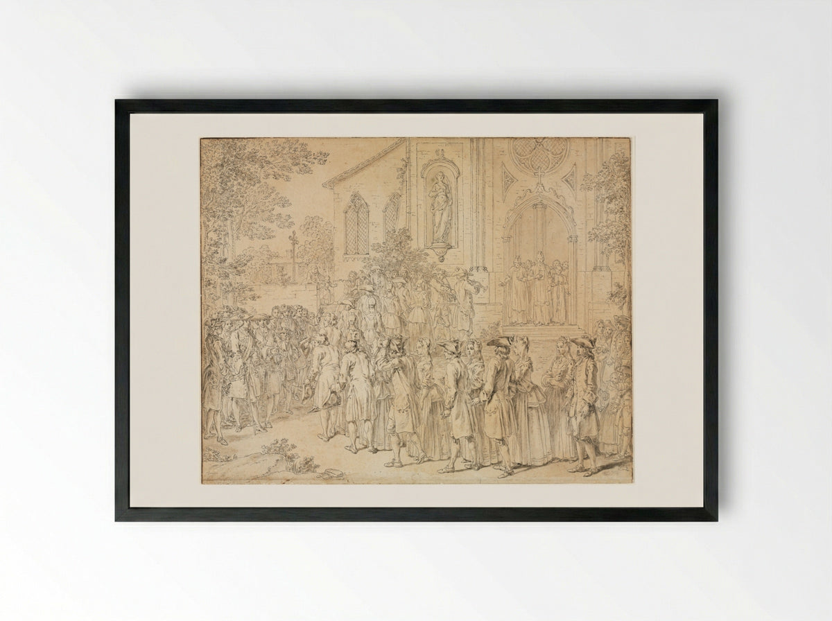 A Procession Entering a Church - Hubert François Bourguignon Gravelot - Framed Print Black