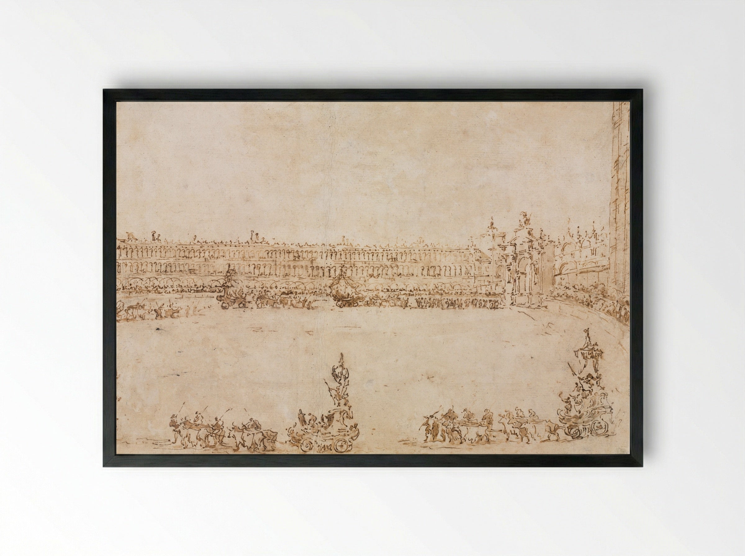 A Procession of Triumphal Cars in the Piazza San Marco - Francesco Guardi - Framed Print Black