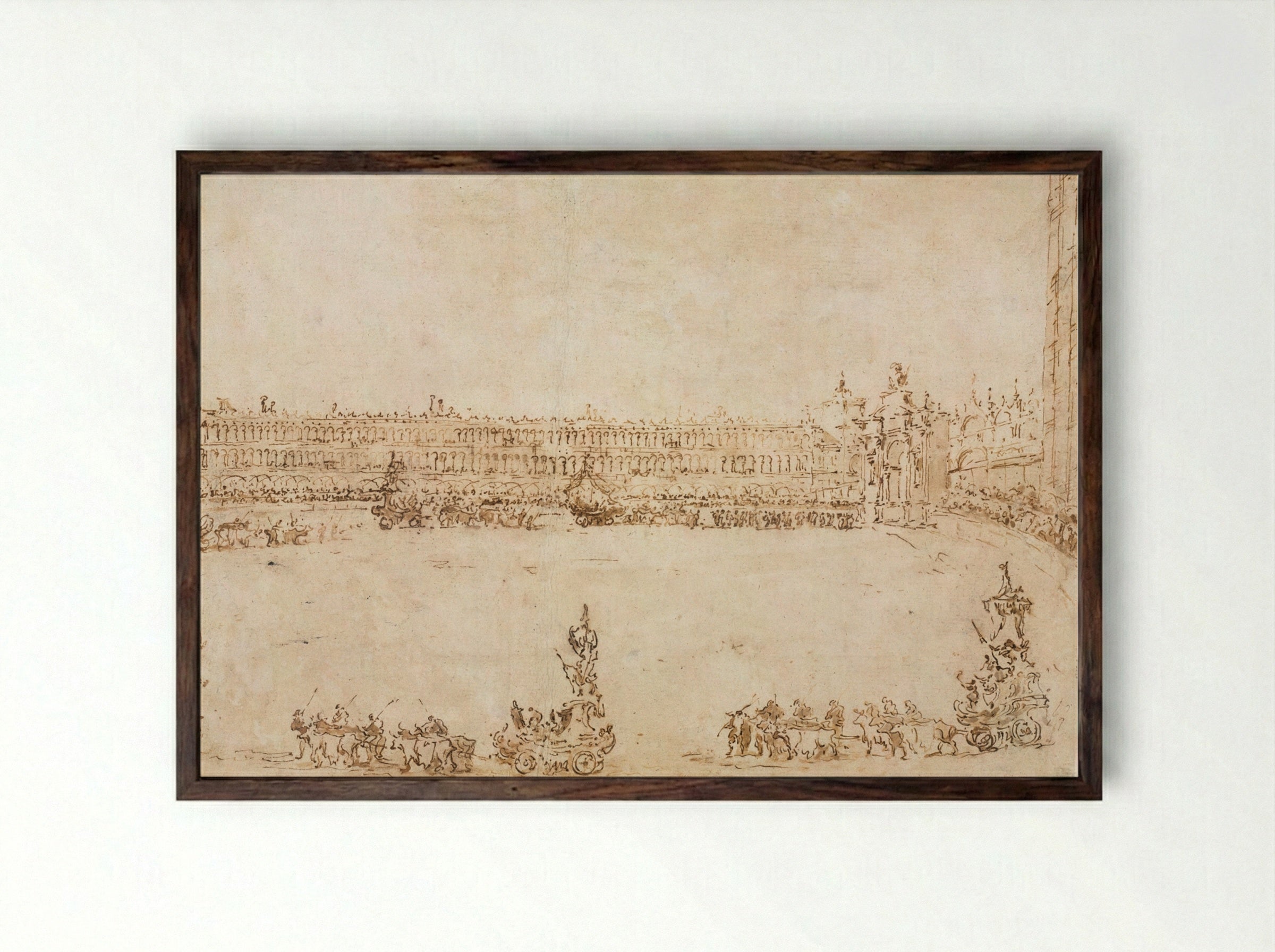 A Procession of Triumphal Cars in the Piazza San Marco - Francesco Guardi - Framed Print Dark Wood