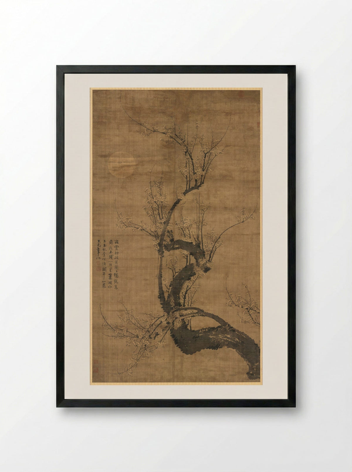 A Prunus in the Moonlight - Wang Mian - Framed Print Black
