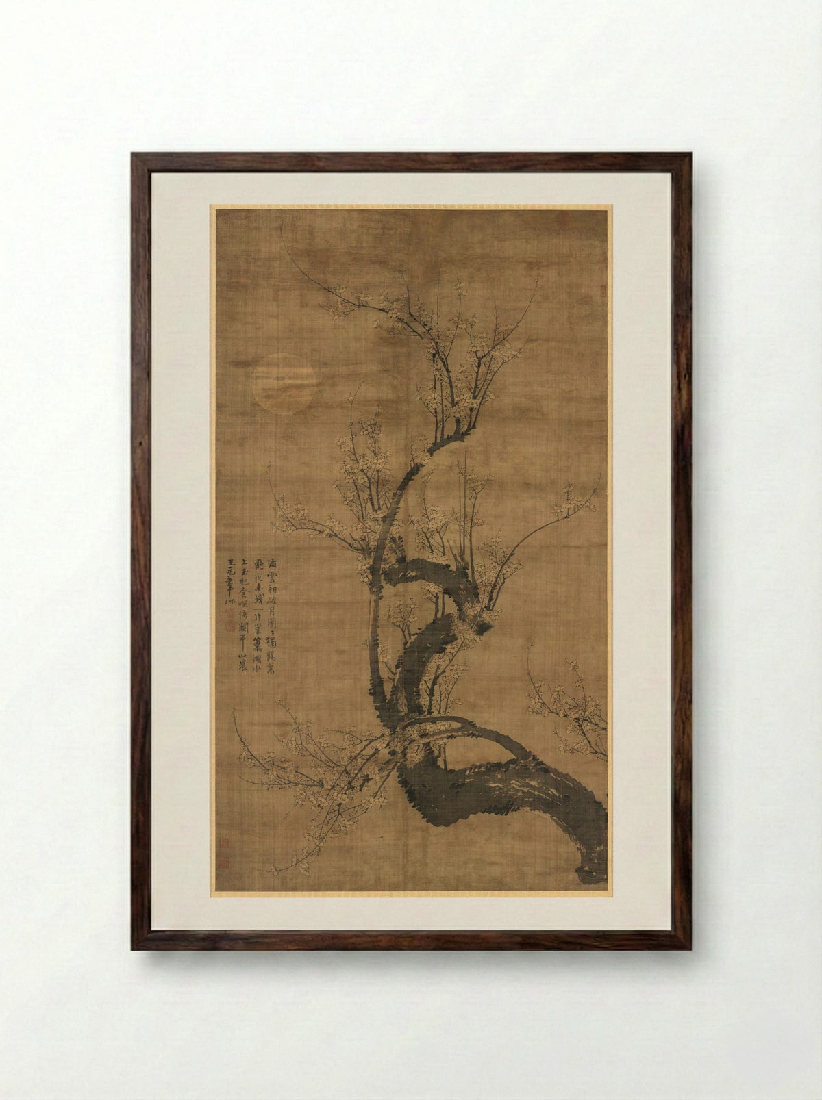 A Prunus in the Moonlight - Wang Mian - Framed Print Dark Wood