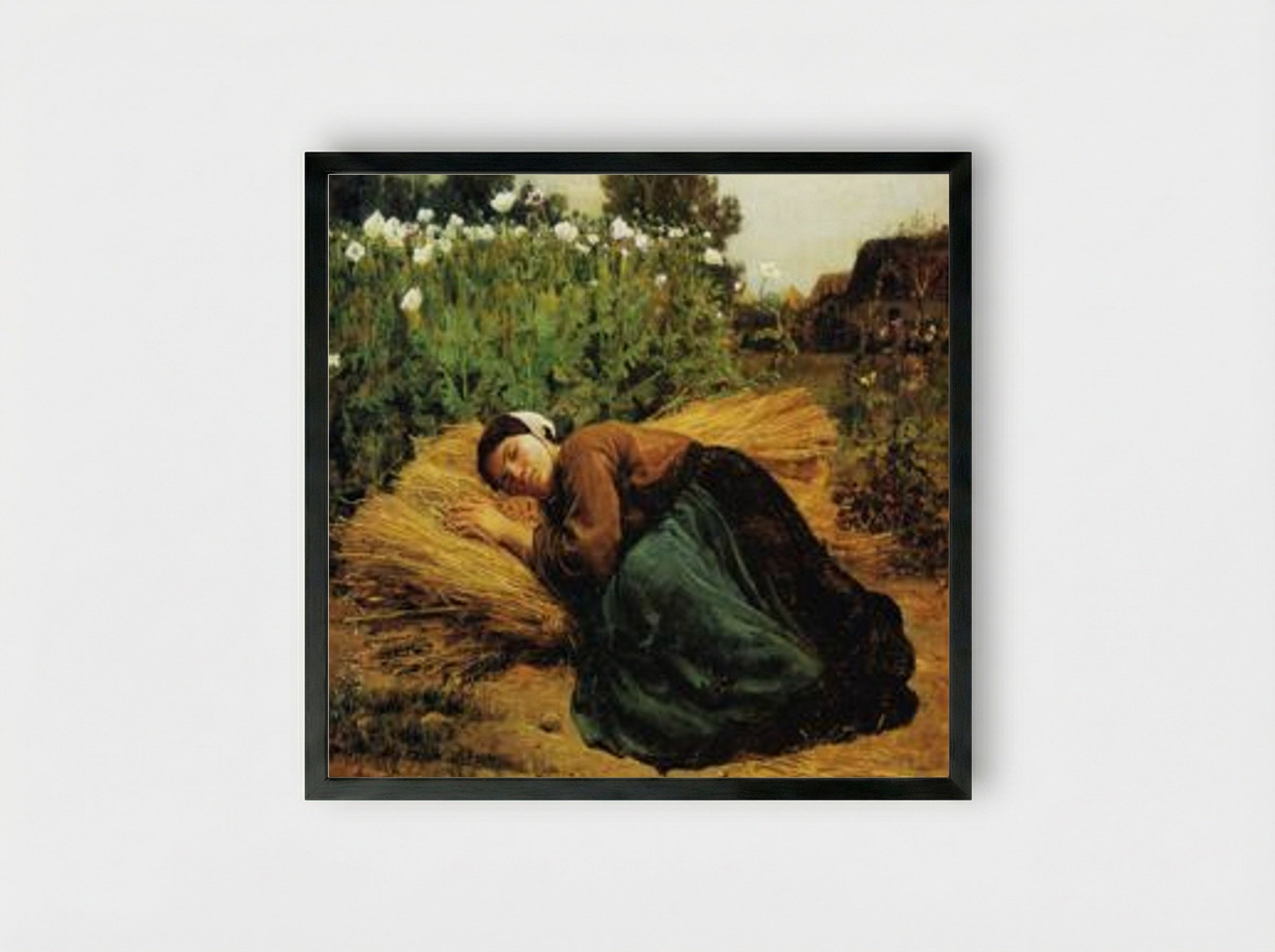 A Rest in the Fields - Jules Breton - Framed Print Black
