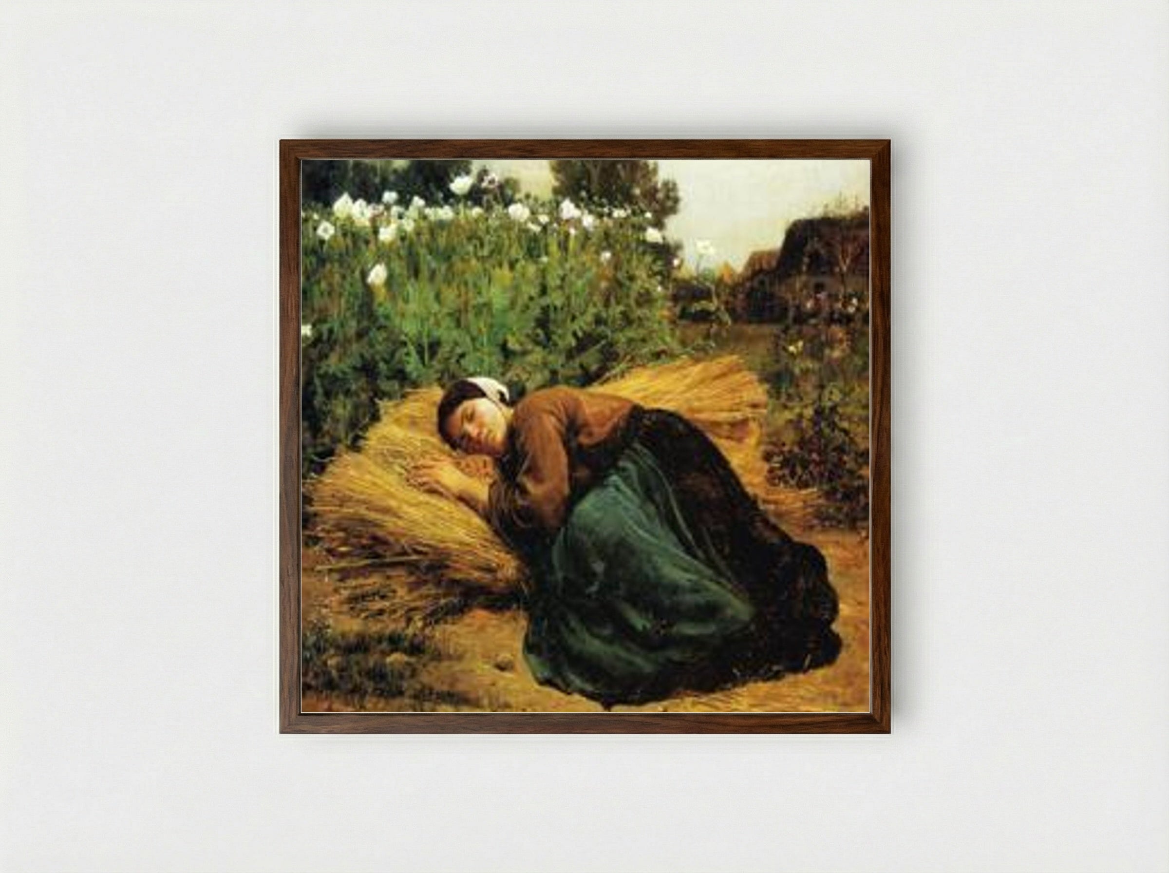 A Rest in the Fields - Jules Breton - Framed Print Dark Wood