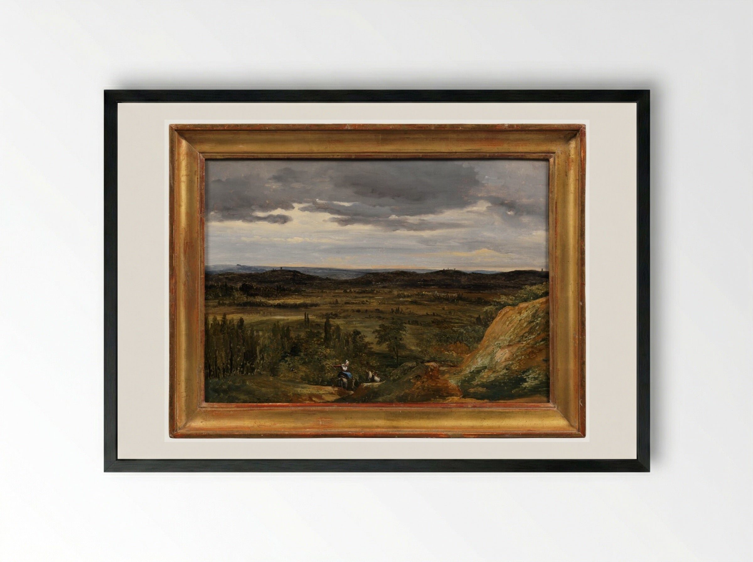A River Landscape - Théodore Rousseau - Framed Print Black