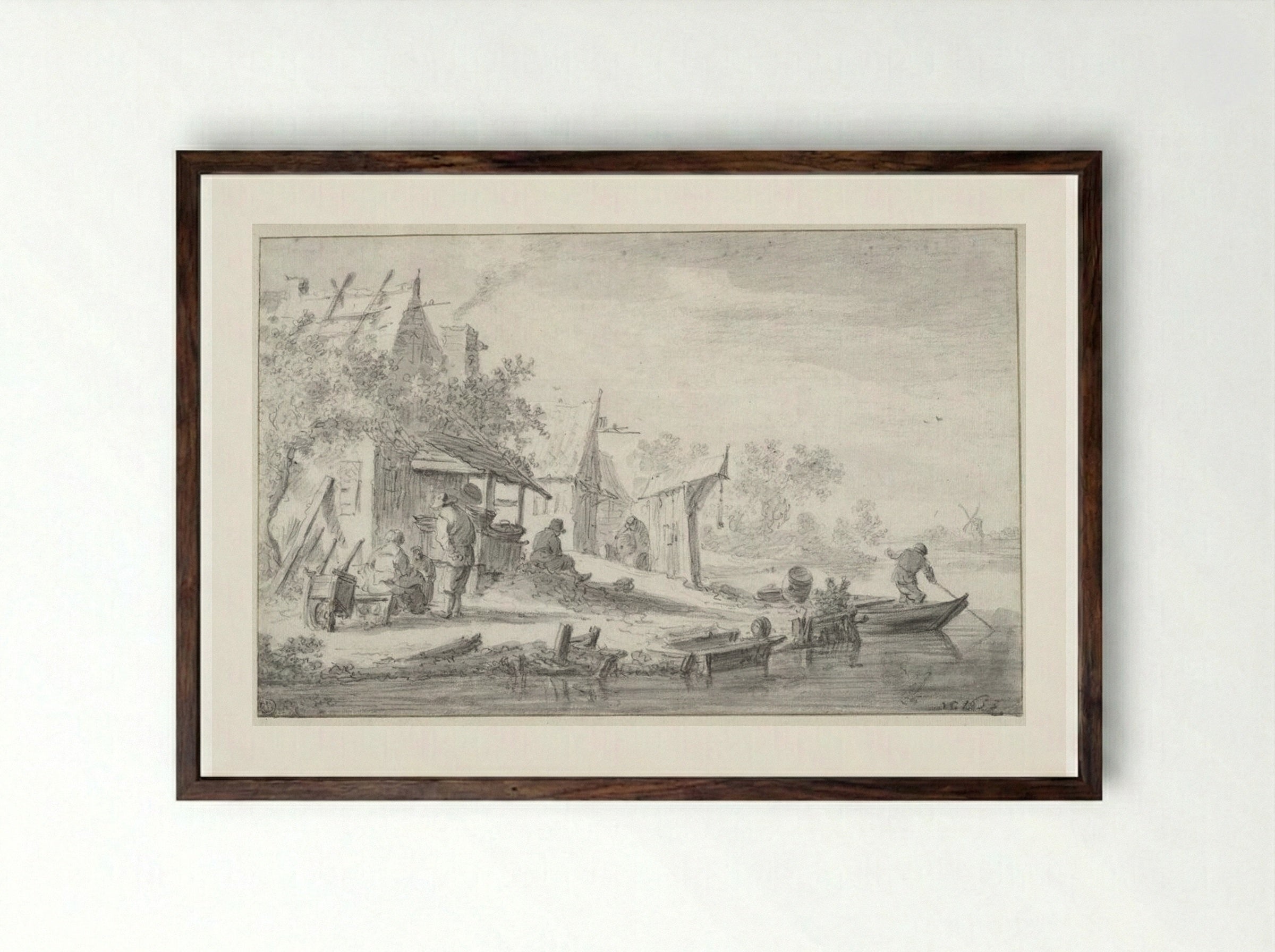 A River Landscape - Jan van Goyen - Framed Print Dark Wood