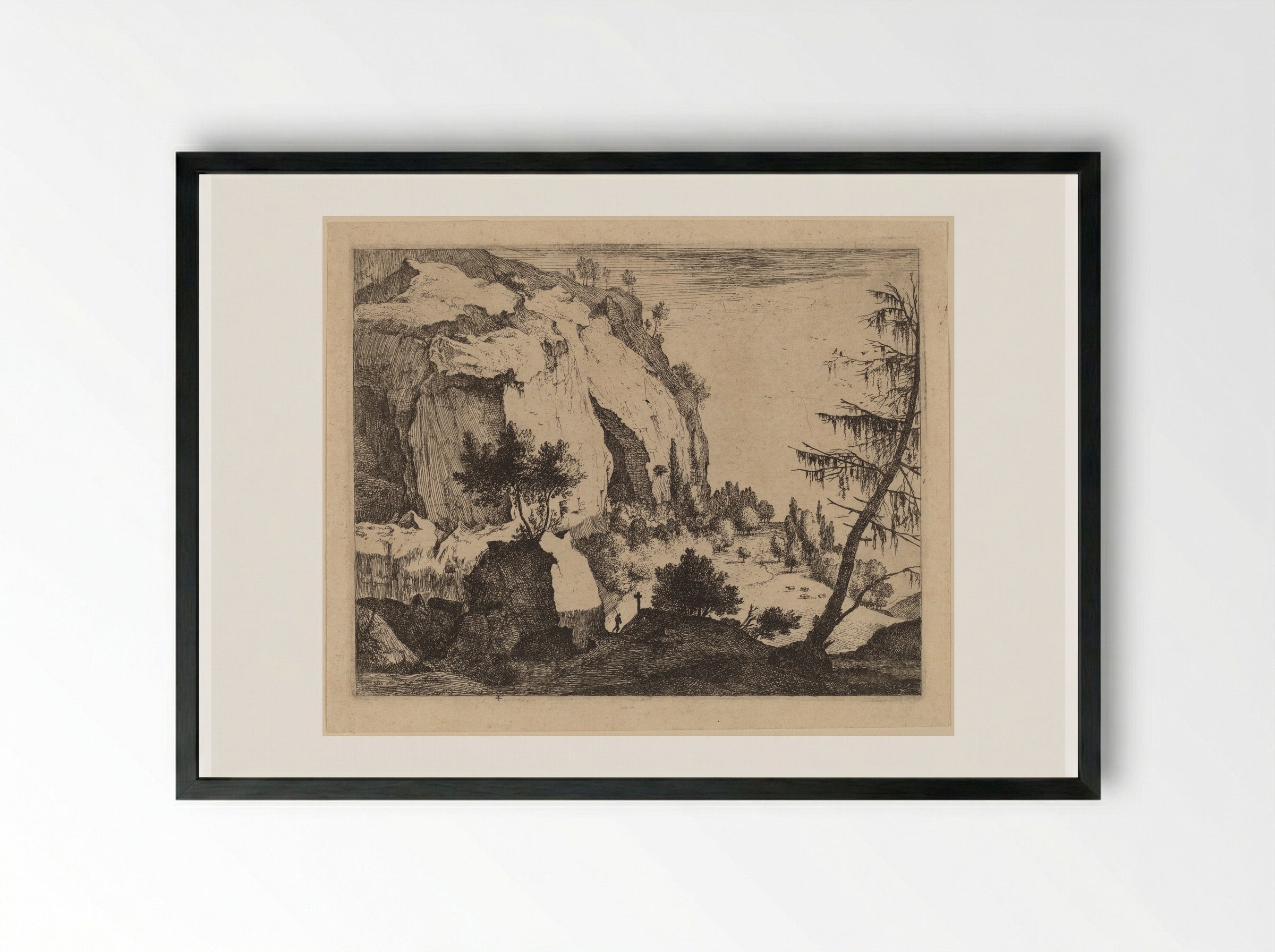 A Rocky Landscape - Roelant Roghman - Framed Print Black