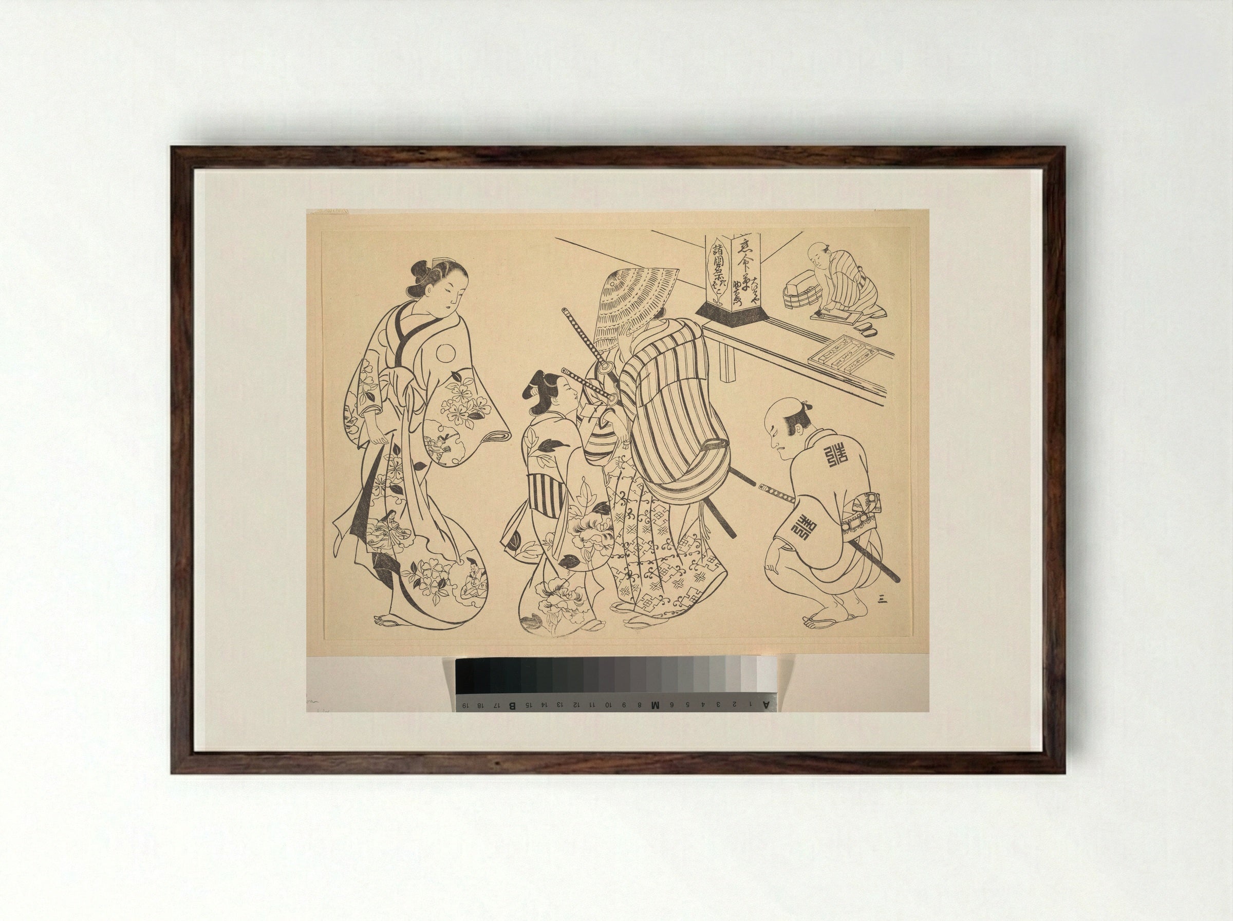 A Samurai who Hides His Features with His Hat - Okumura Masanobu - Framed Print Dark Wood