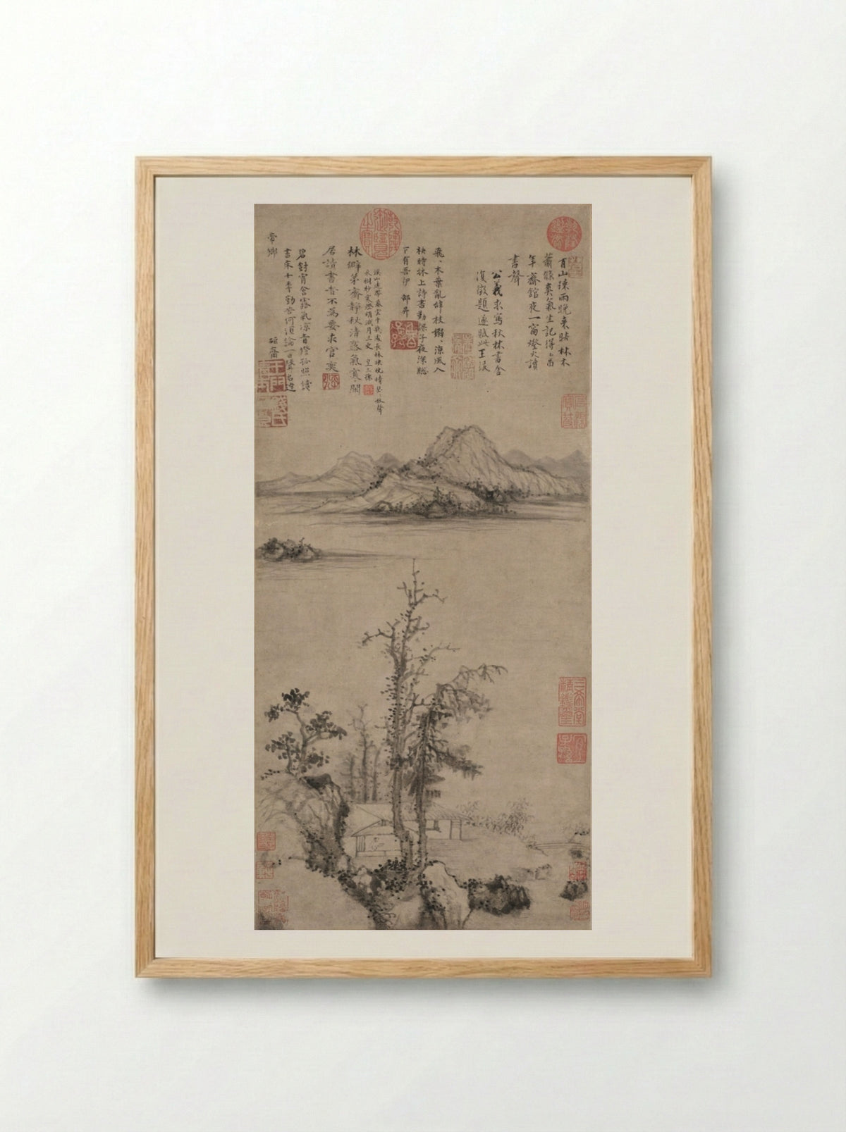 A Scholar's Retreat amid Autumn Trees - Wang Fu - Framed Print Wood