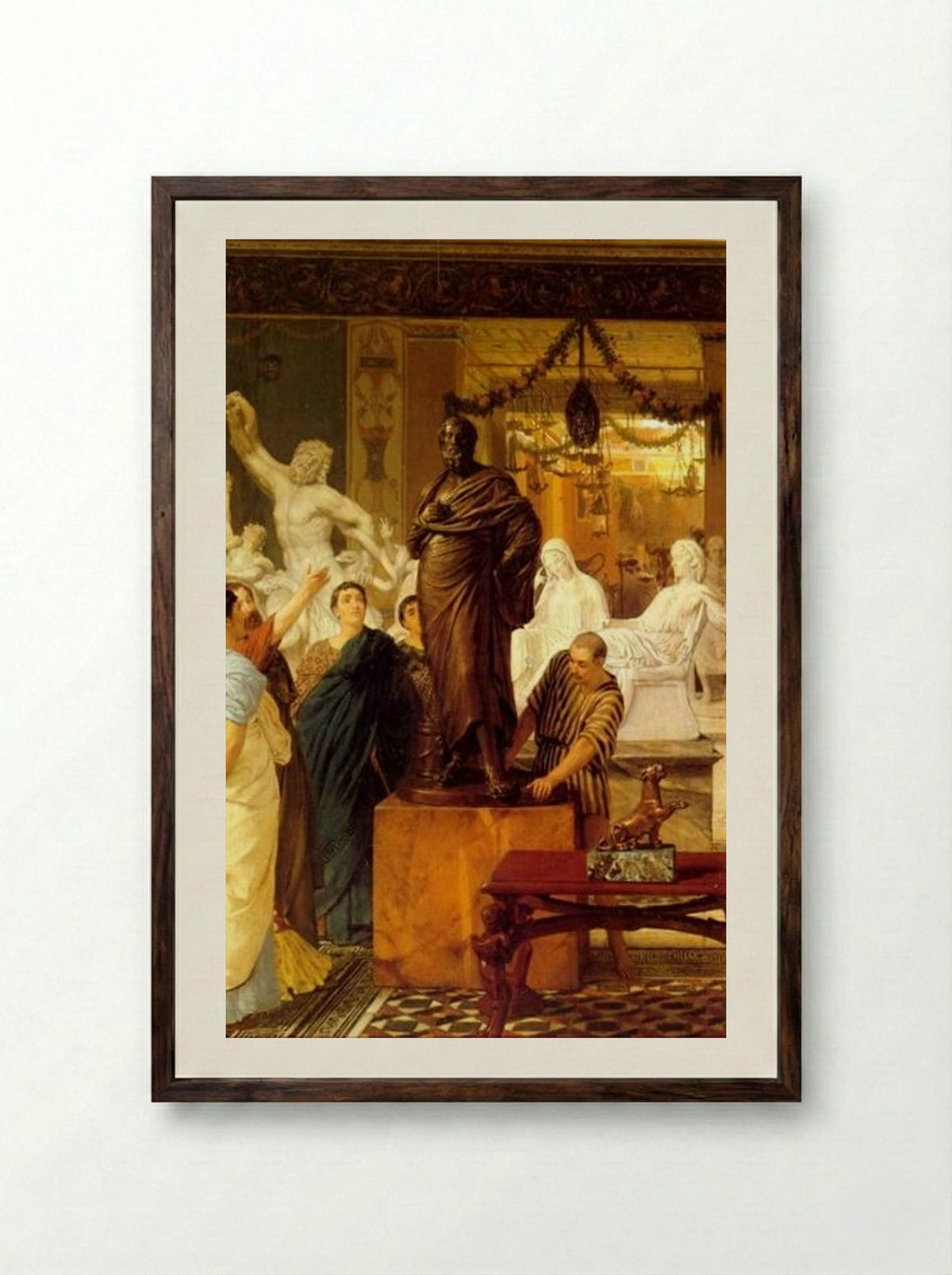 A Sculpture Gallery in Rome at the Time of Agrippa - Sir Lawrence Alma-Tadema - Framed Print Dark Wood