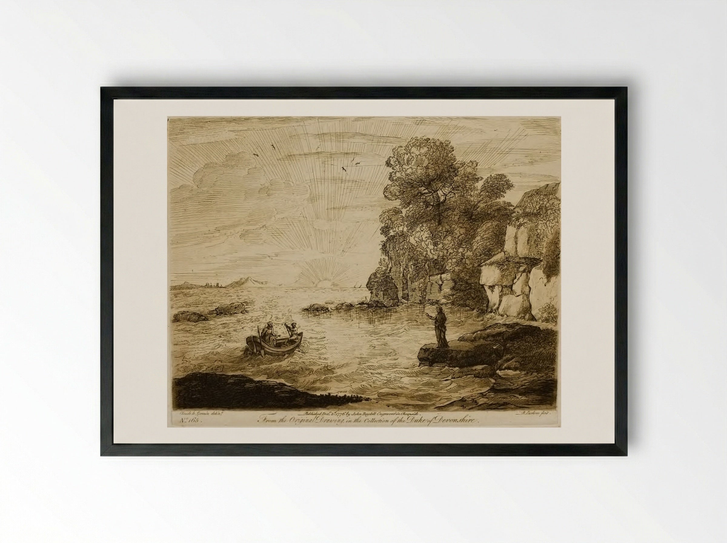 A Sea View, with Rocks, and Christ Calling Andrew and Peter - Richard Earlom - Framed Print Black