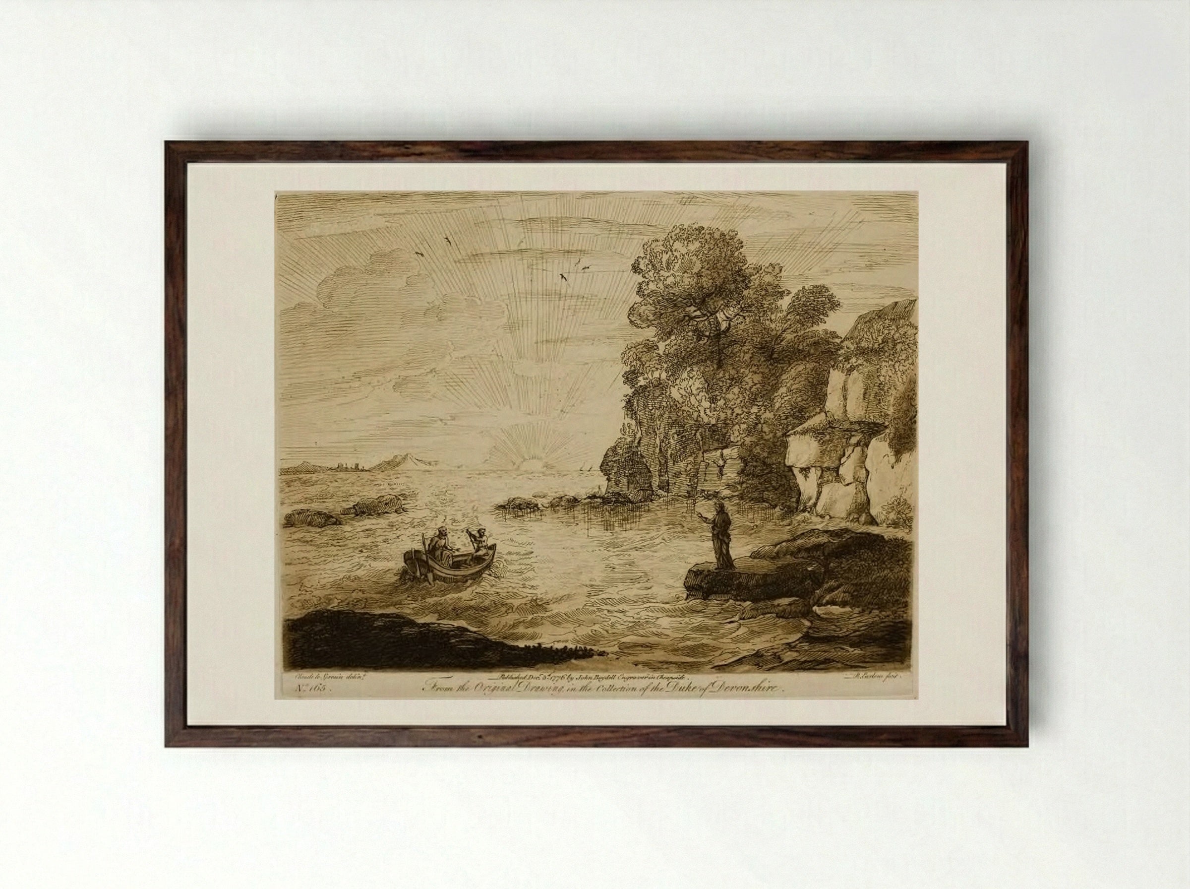 A Sea View, with Rocks, and Christ Calling Andrew and Peter - Richard Earlom - Framed Print Dark Wood