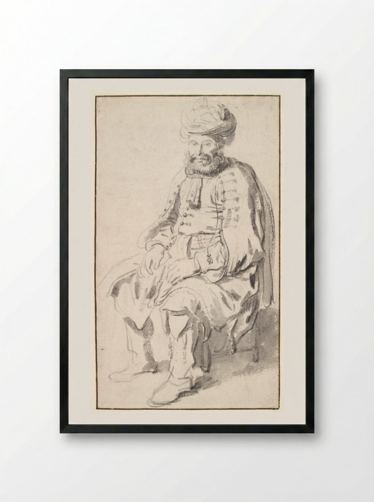 A Seated Man in Middle Eastern Costume - Gerbrand van den Eeckhout - Framed Print Black