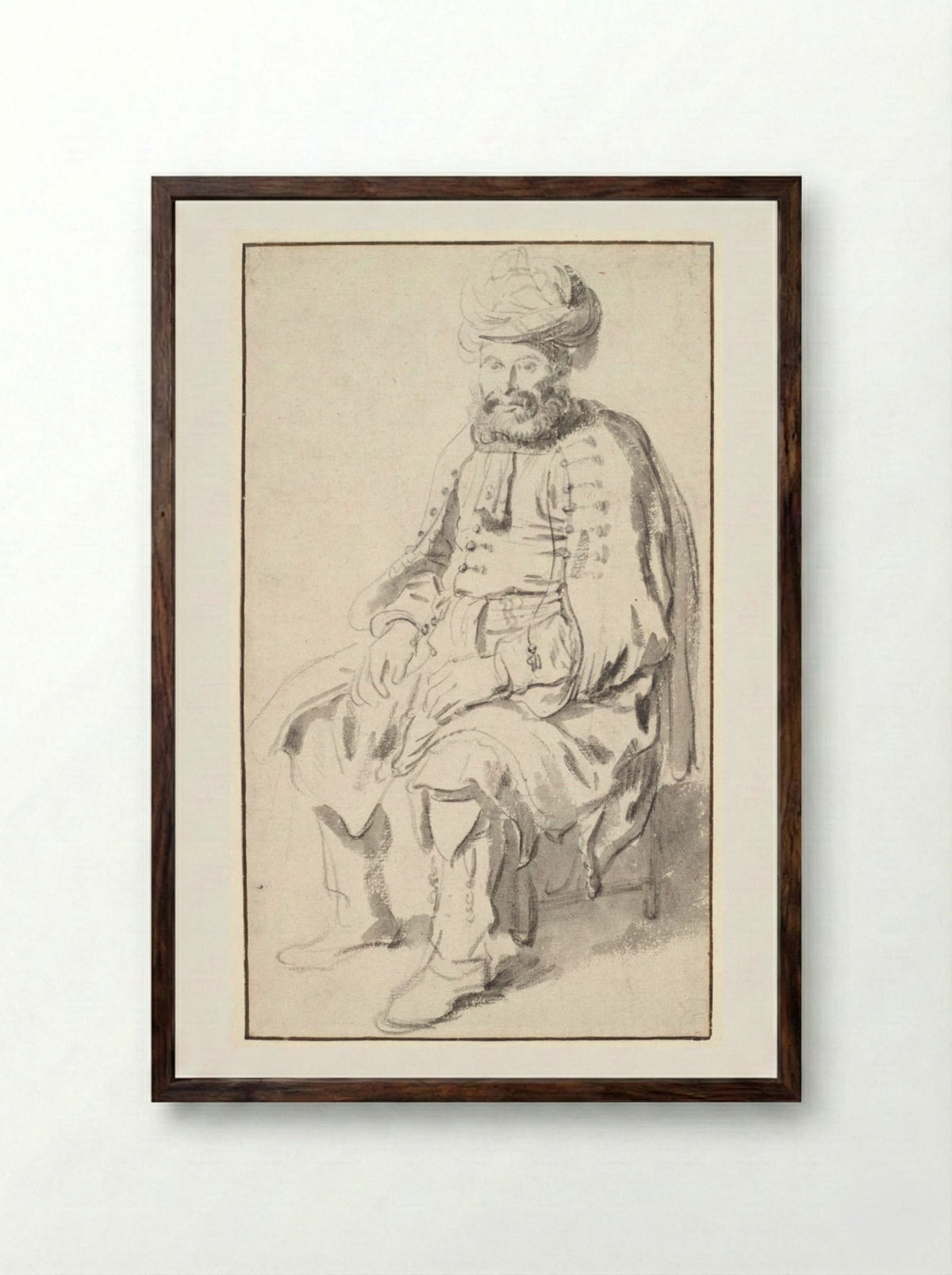 A Seated Man in Middle Eastern Costume - Gerbrand van den Eeckhout - Framed Print Dark Wood