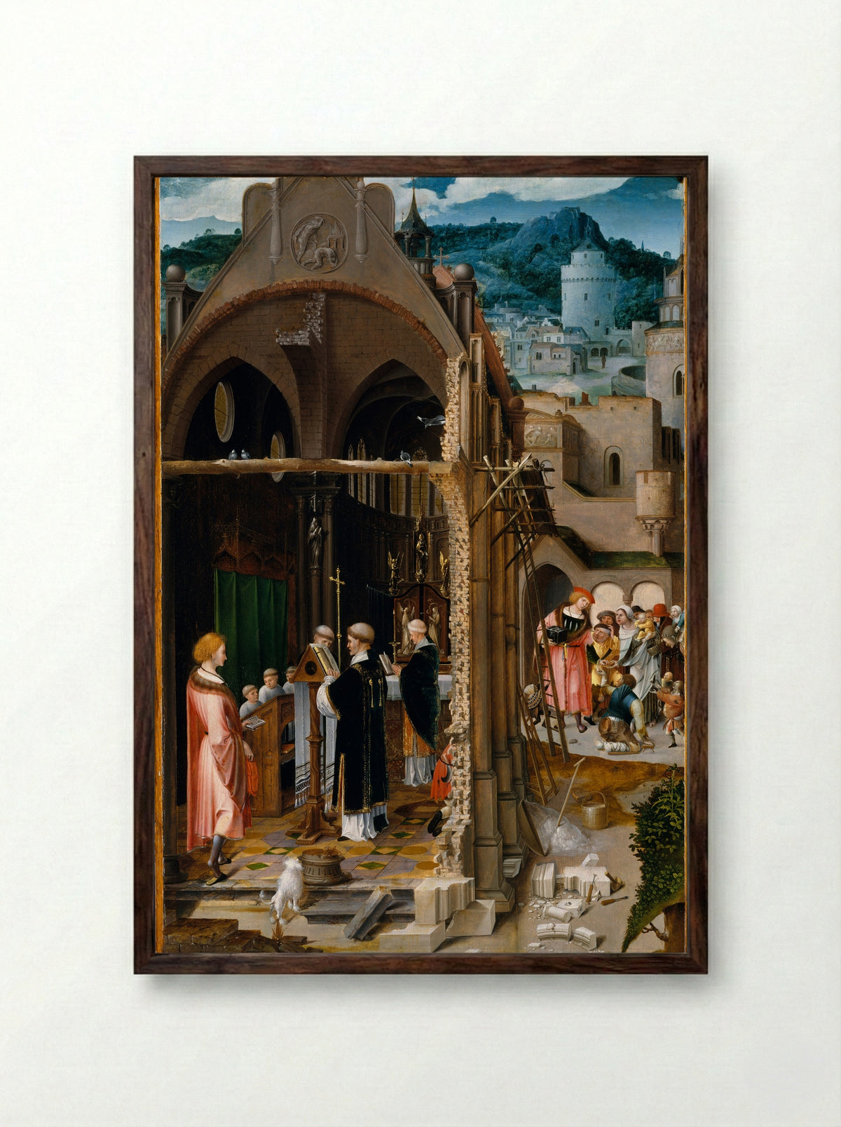A Sermon on Charity - Netherlandish (Antwerp Mannerist) Painter - Framed Print Dark Wood
