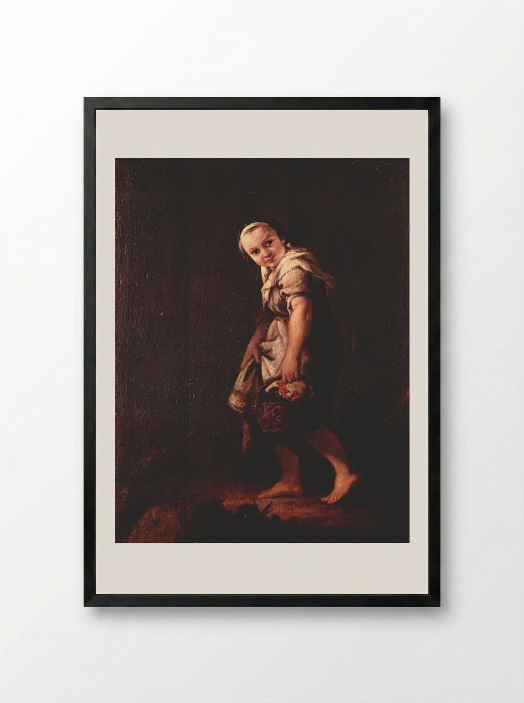 A Shepherd Girl with a Basket - Pietro Longhi - Framed Print Black