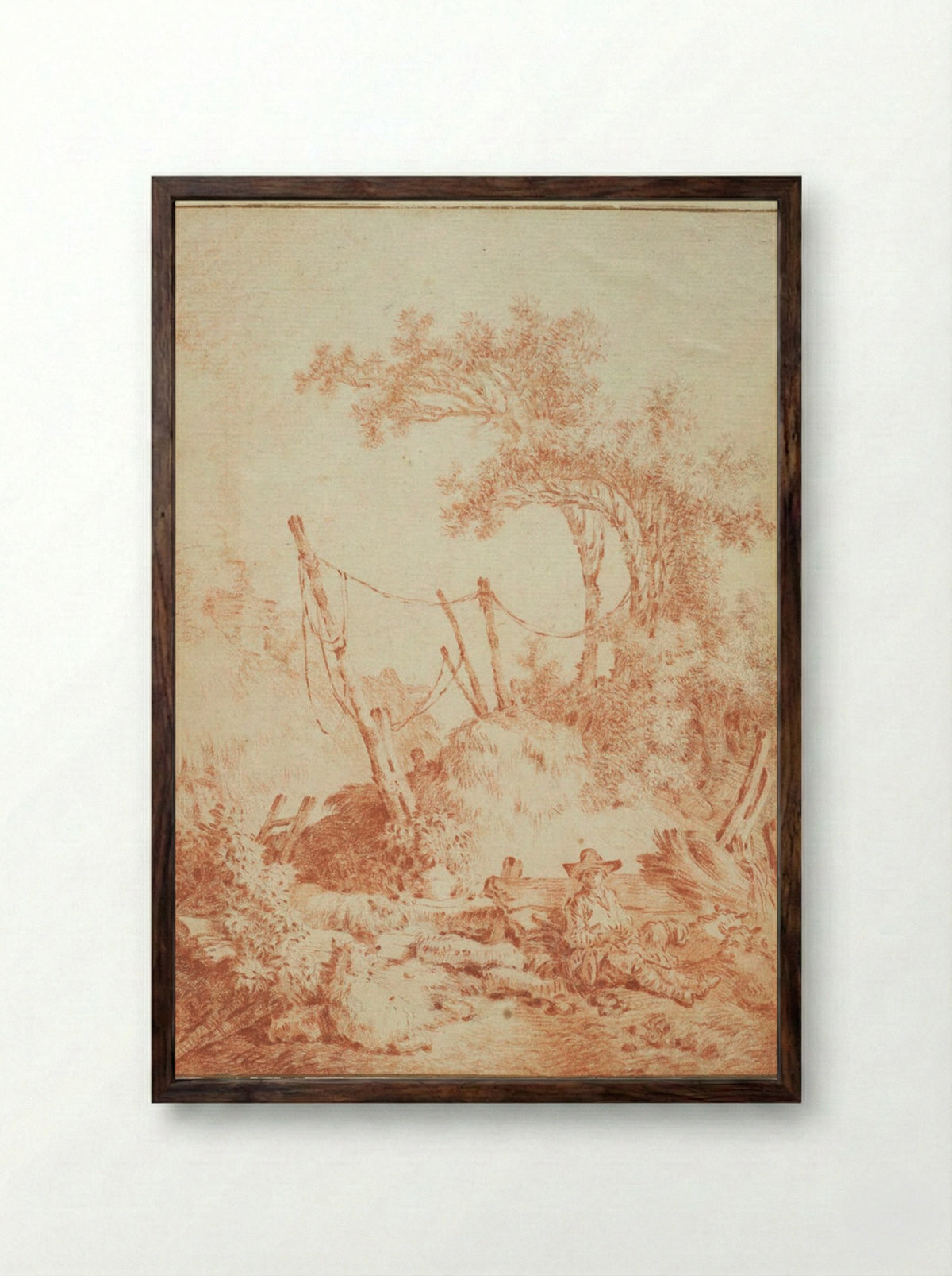A Shepherd and His Flock - Jean-Baptiste Huet - Framed Print Dark Wood