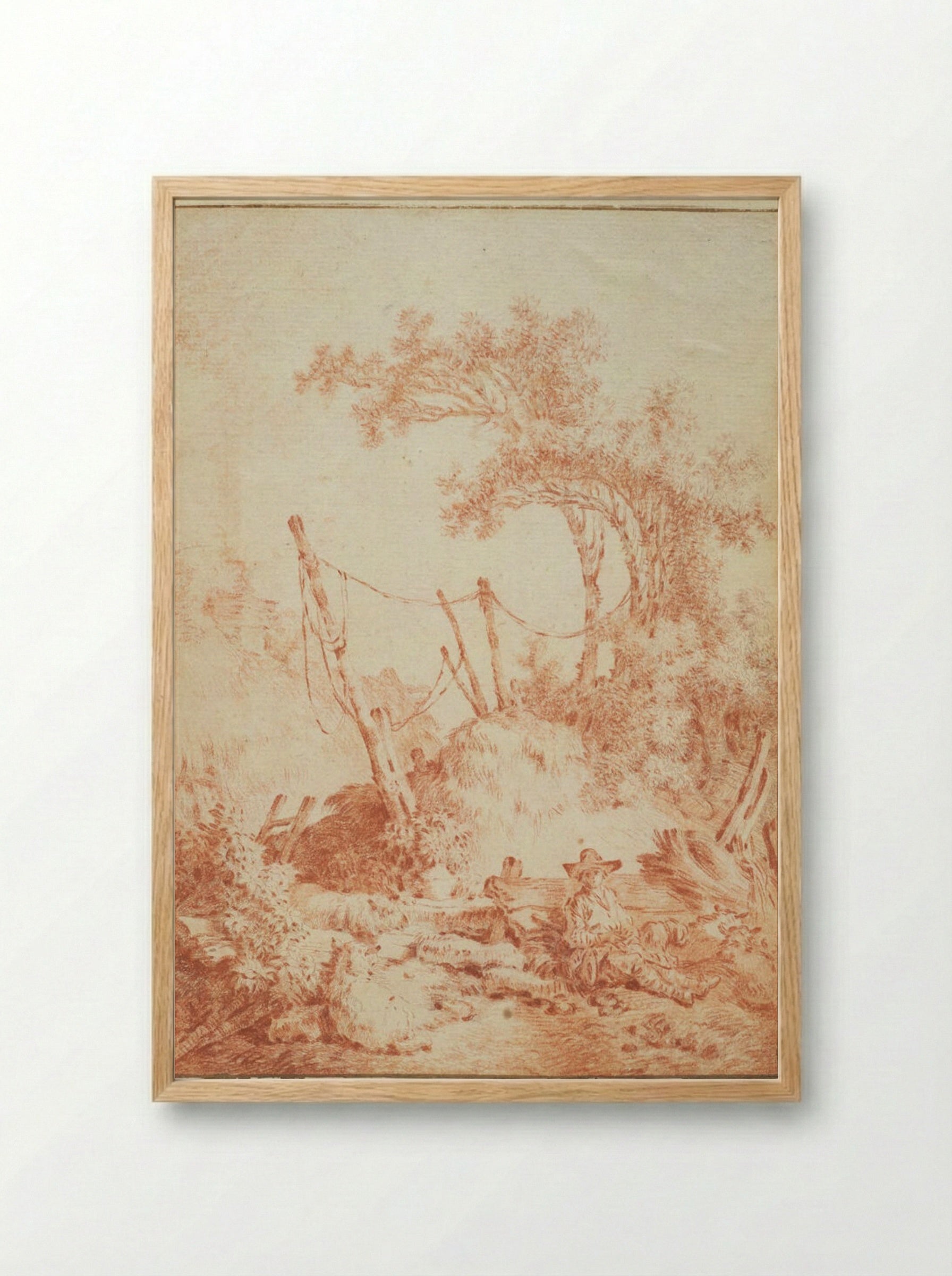 A Shepherd and His Flock - Jean-Baptiste Huet - Framed Print Wood
