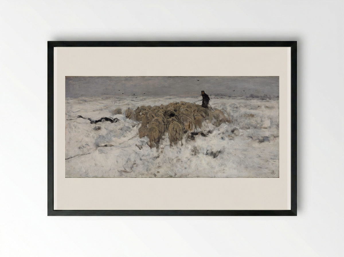 A Shepherdess with Her Flock - Anton Mauve - Framed Print Black