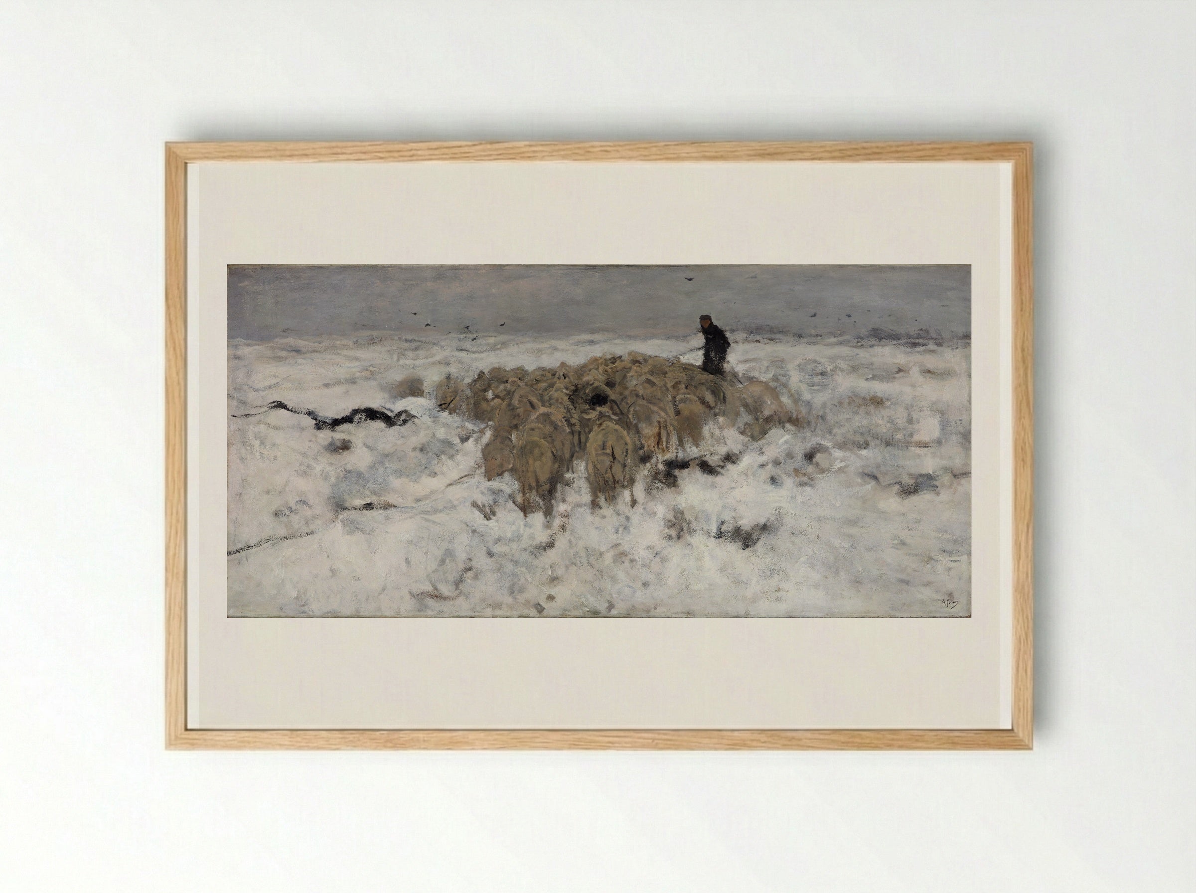A Shepherdess with Her Flock - Anton Mauve - Framed Print Wood