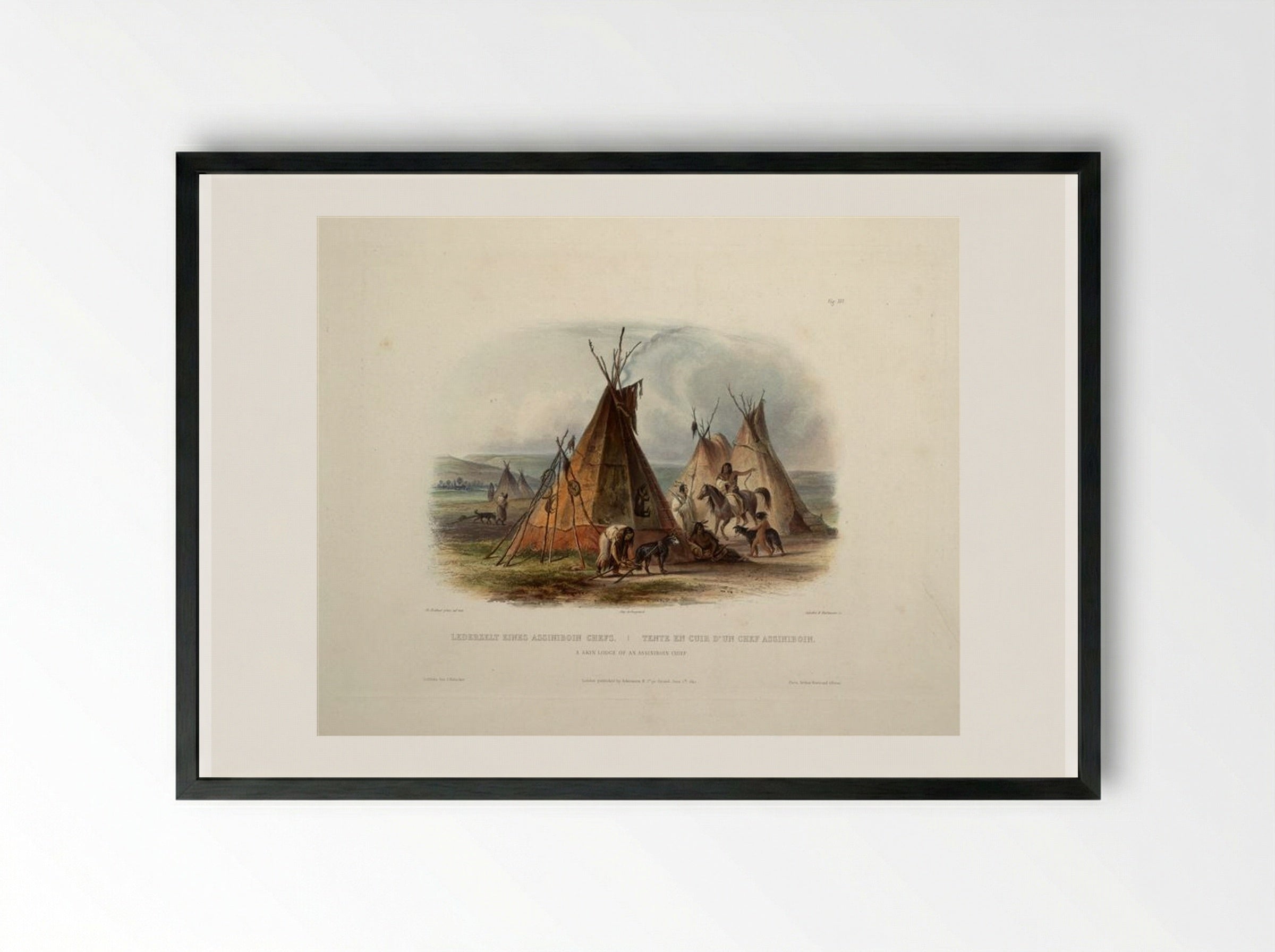 A Skin Lodge of an Assiniboin Chief - Karl Bodmer - Framed Print Black
