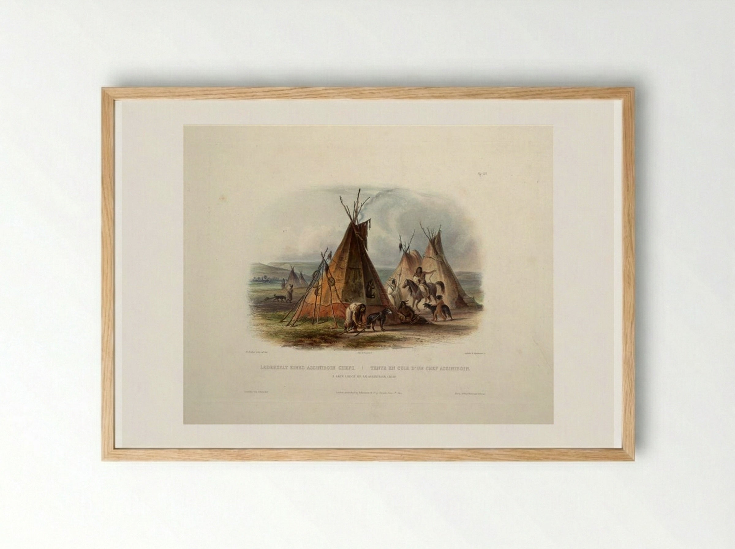 A Skin Lodge of an Assiniboin Chief - Karl Bodmer - Framed Print Wood
