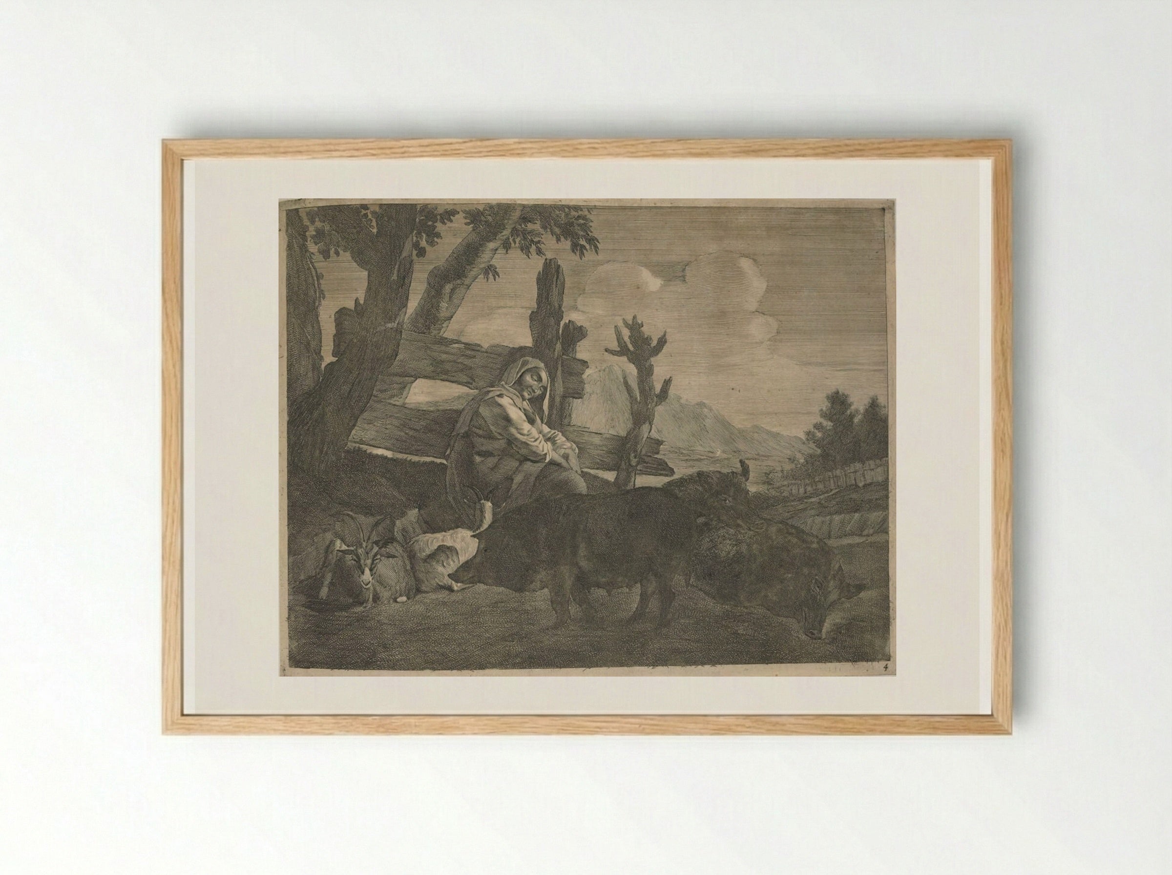 A Sleeping Shepherdess - Cornelis Visscher - Framed Print Wood