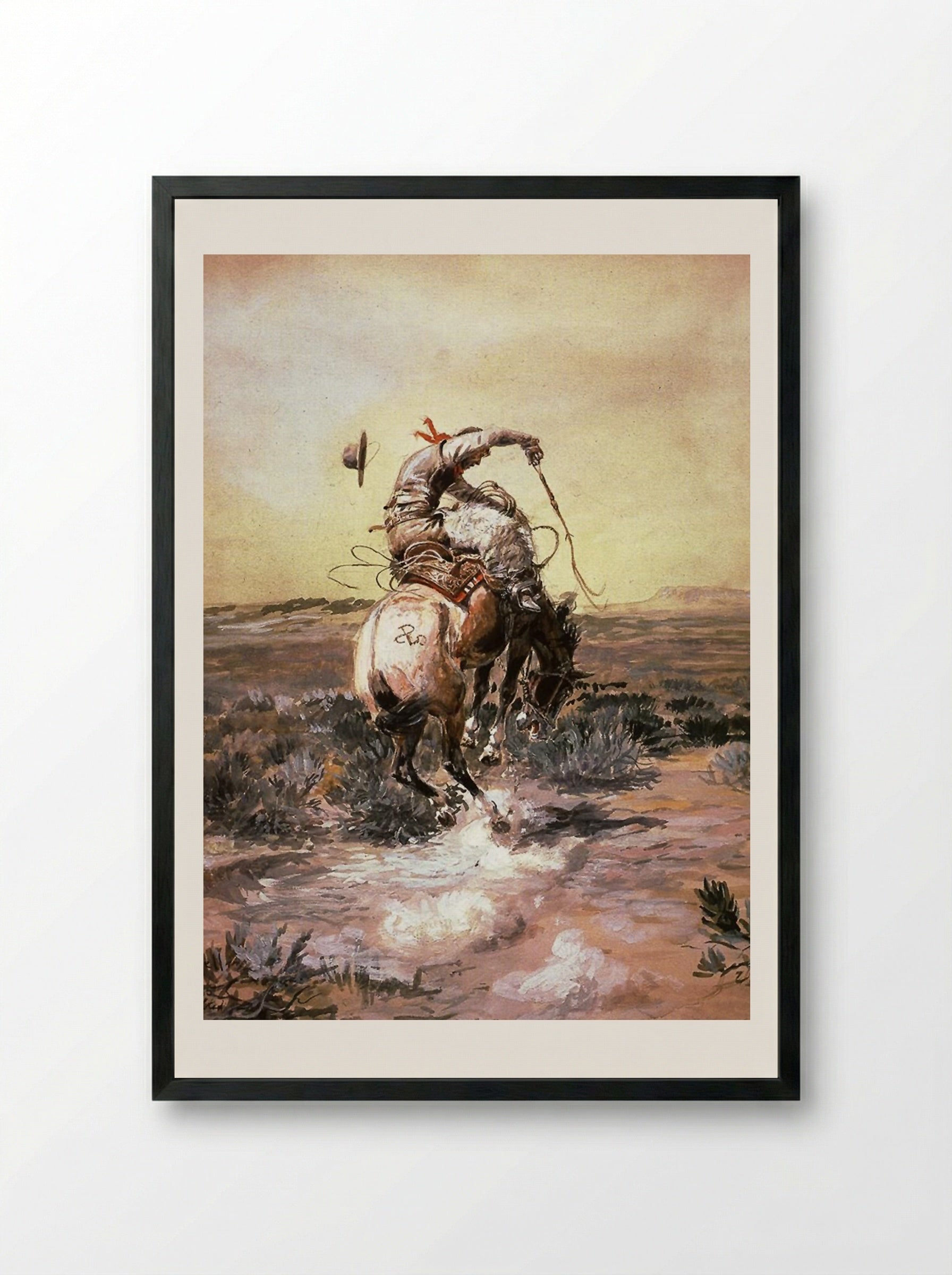 A Slick Rider - Charles M. Russell - Framed Print Black