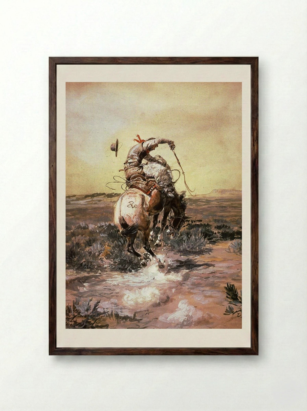 A Slick Rider - Charles M. Russell - Framed Print Dark Wood
