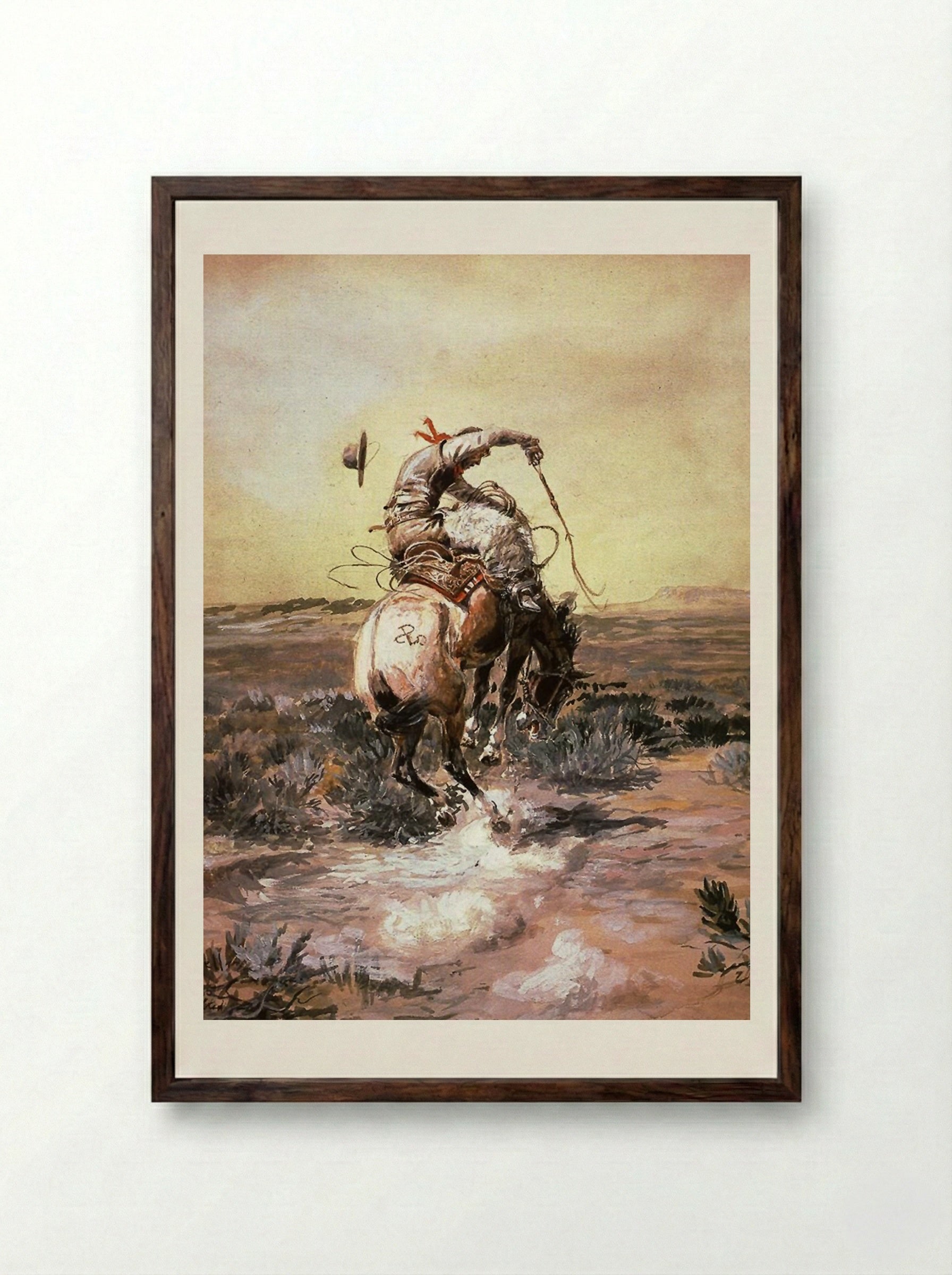 A Slick Rider - Charles M. Russell - Framed Print Dark Wood