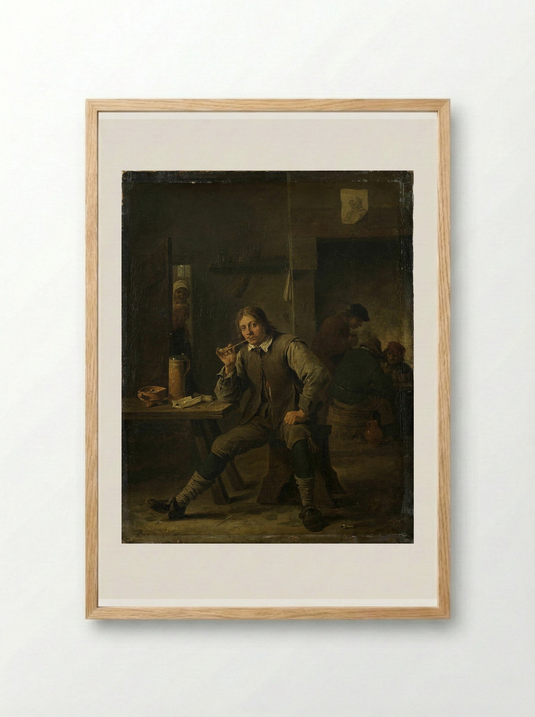 A Smoker Leaning on a Table - David Teniers the Younger - Framed Print Wood