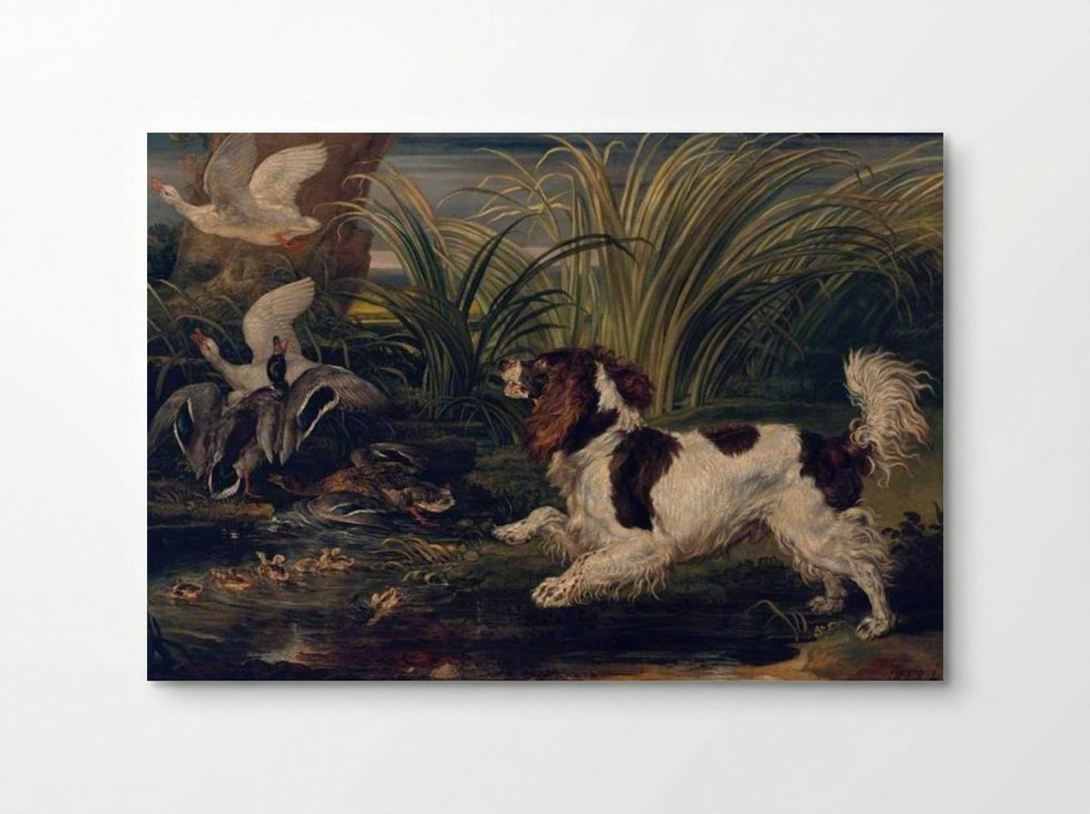 A Spaniel Frightening Ducks - James Ward - Poster